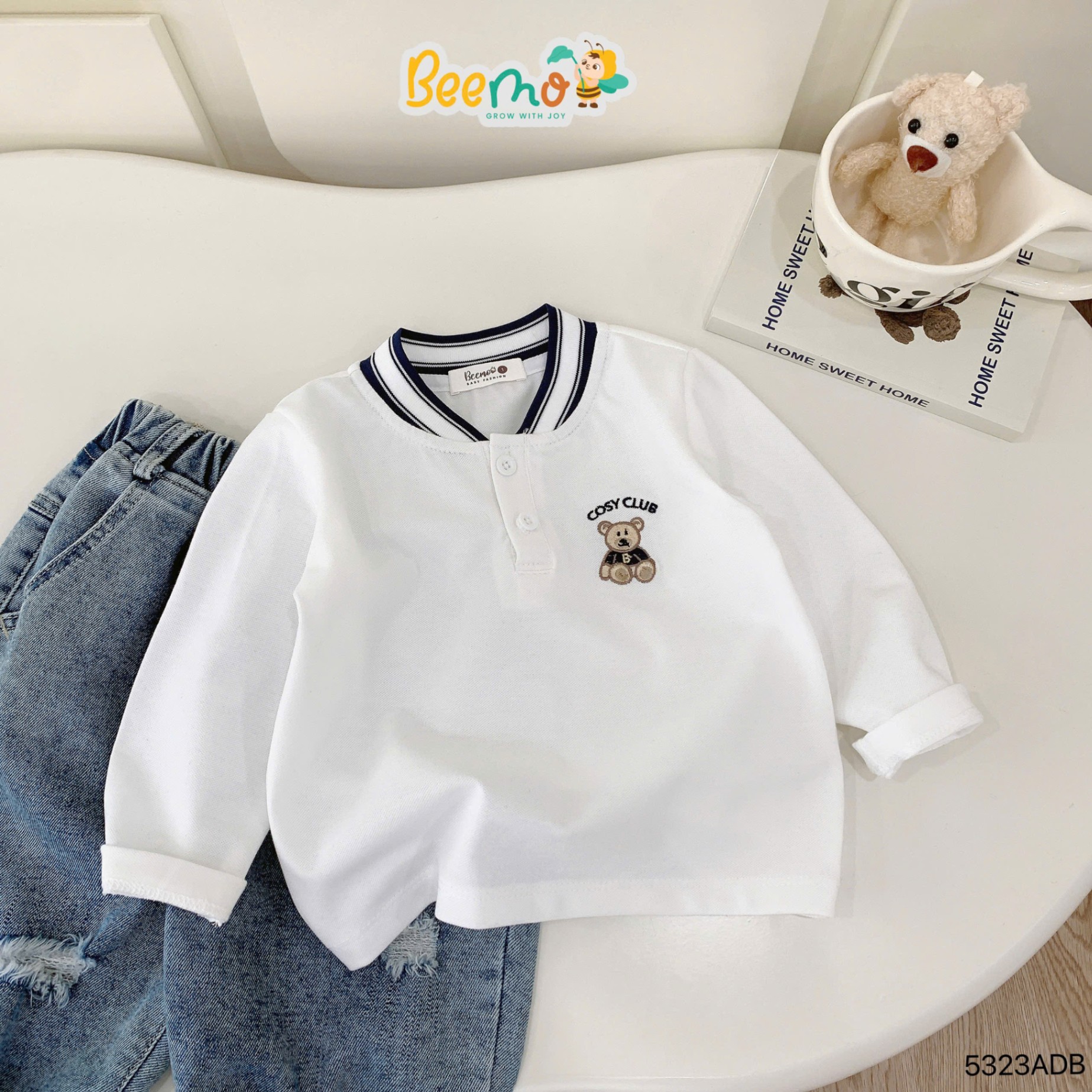 Áo dài tay cổ dệt thêu gấu cosy club Beemo