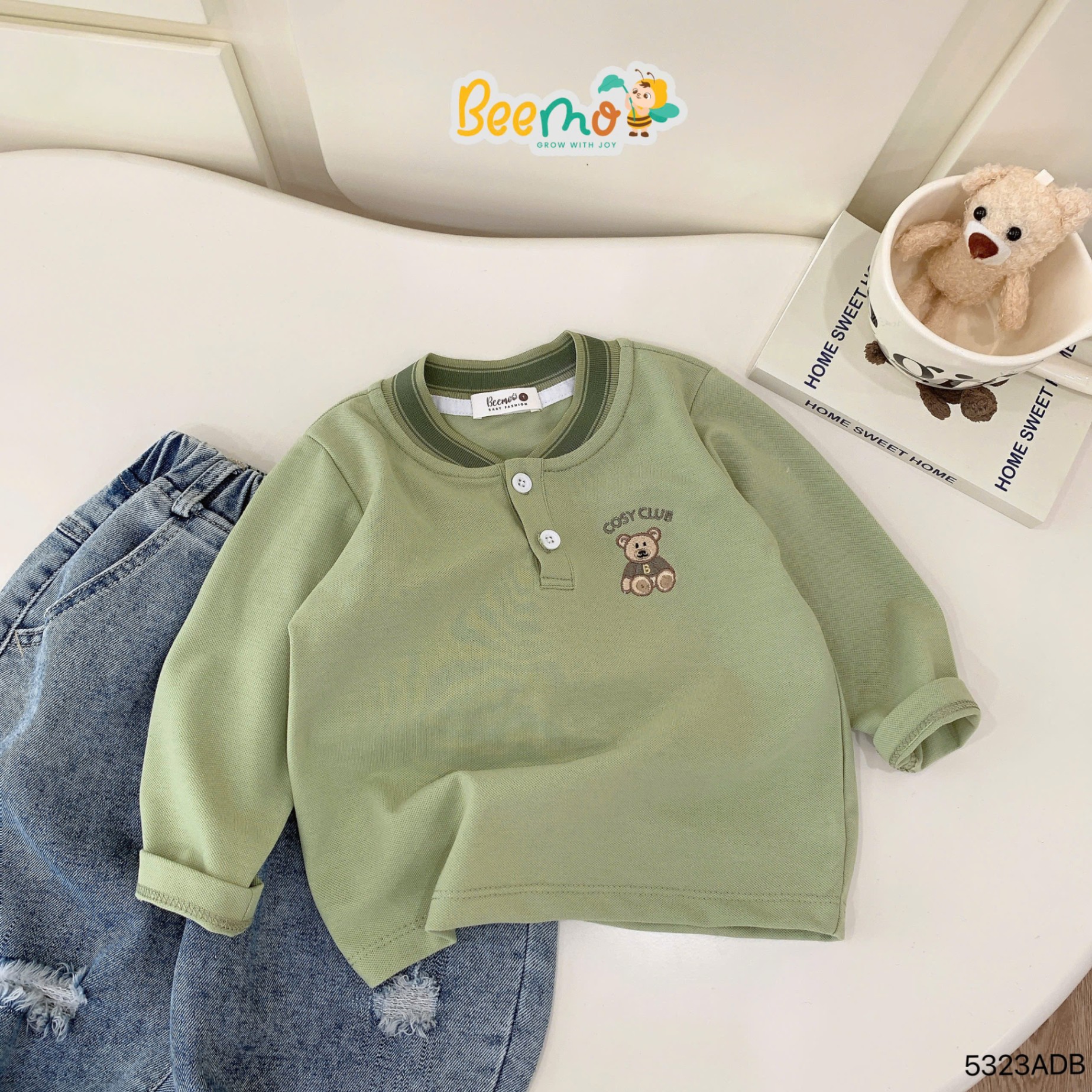 Áo dài tay cổ dệt thêu gấu cosy club Beemo