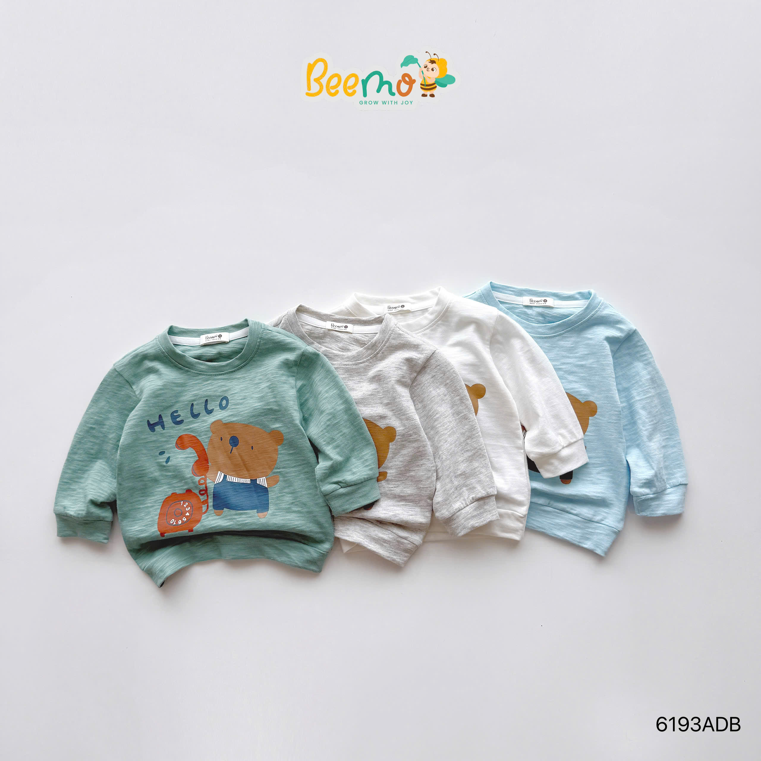 Áo dài tay cotton xược in hình gấu Beemo