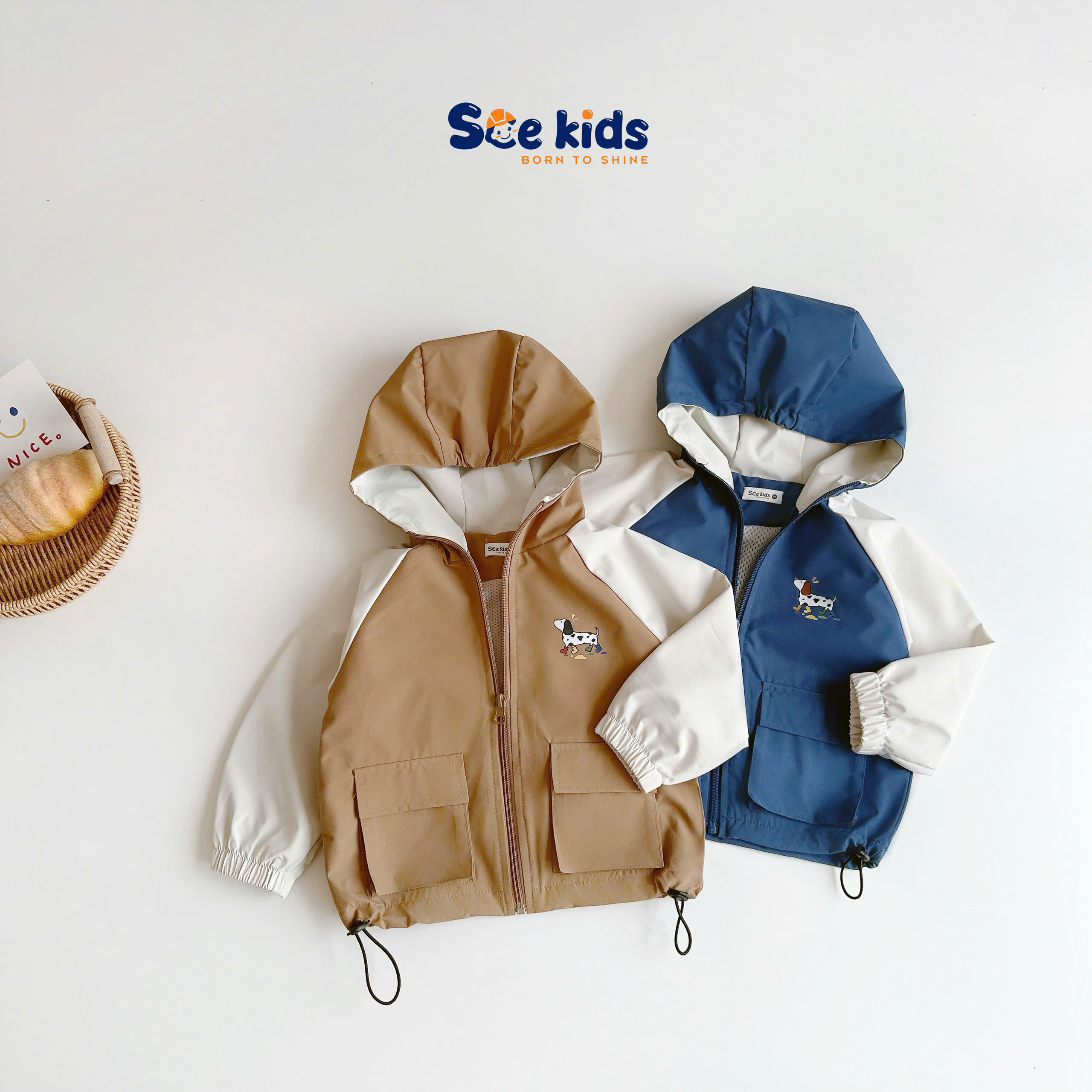 Áo gió phối túi in hình chú chó SCE KIDS