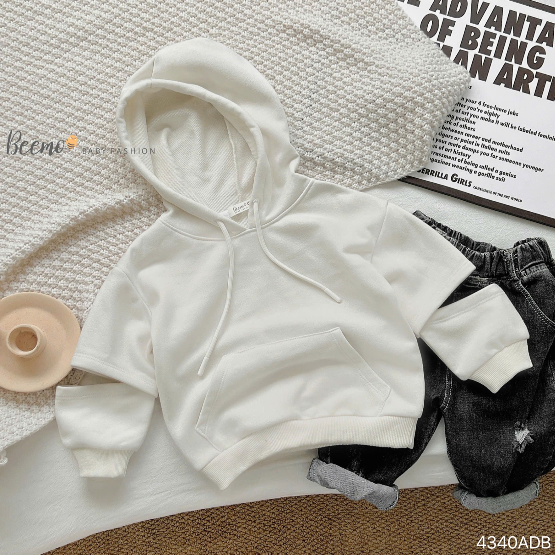 Áo hoodie nỉ da cá xẻ tay cá tính Beemo cho bé