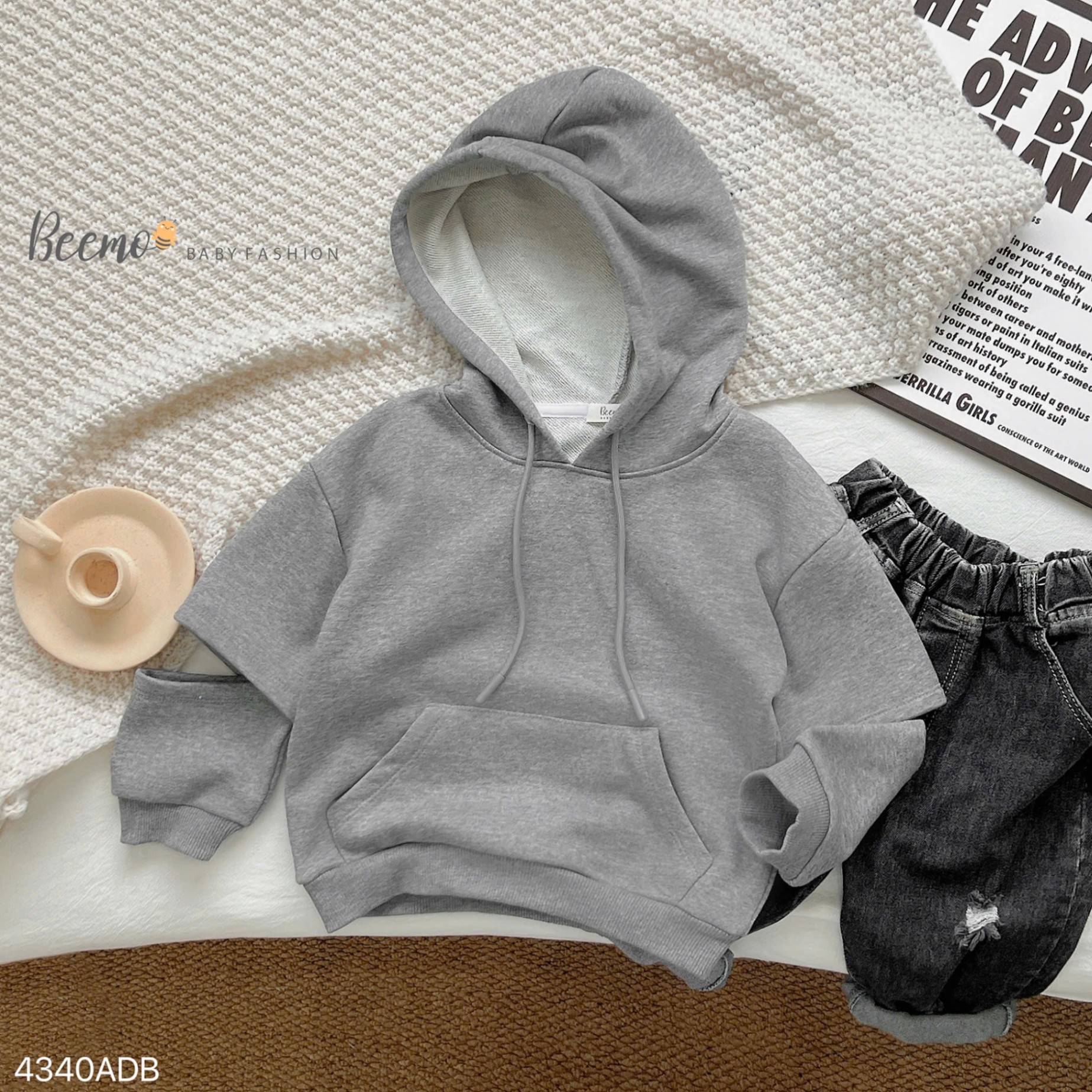 Áo hoodie nỉ da cá xẻ tay cá tính Beemo cho bé