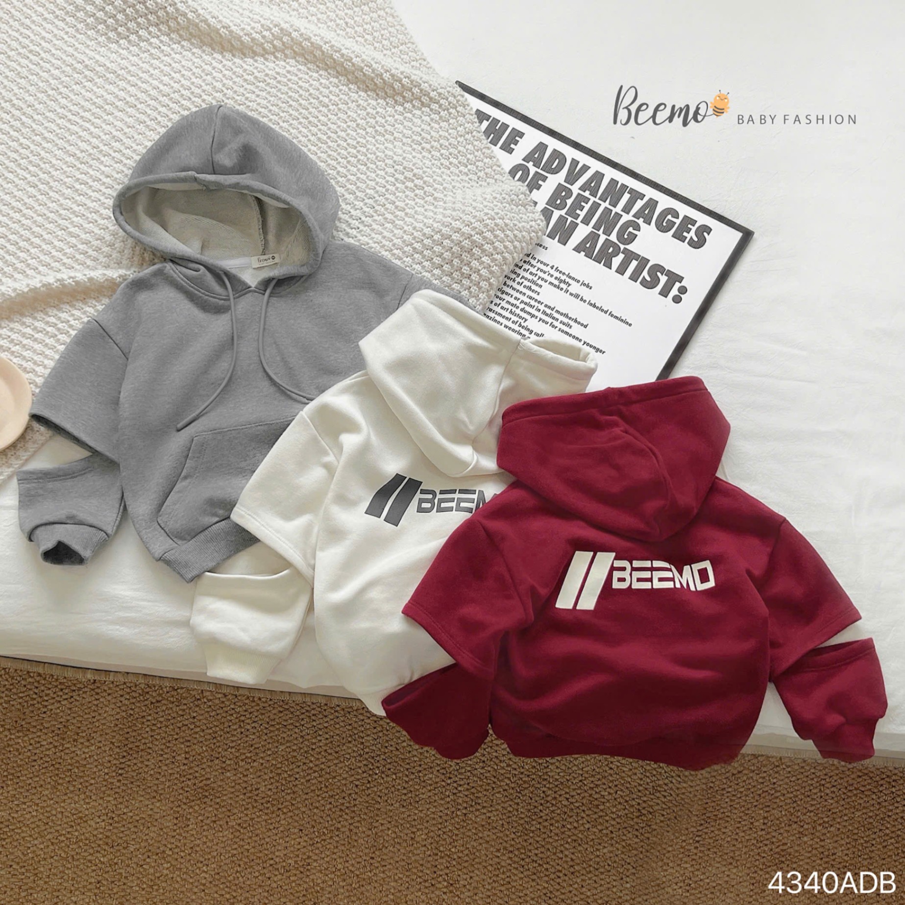 Áo hoodie nỉ da cá xẻ tay cá tính Beemo cho bé