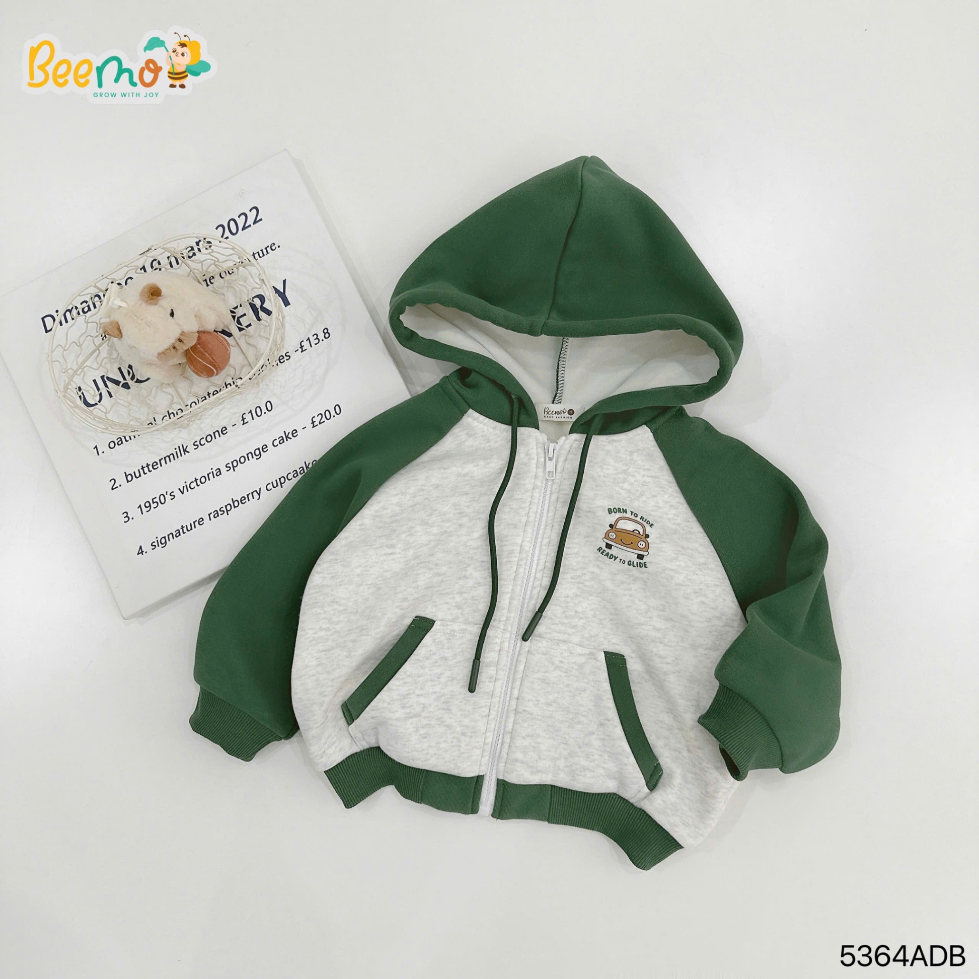 Áo khoác hoddie lót nhung in ô tô Beemo