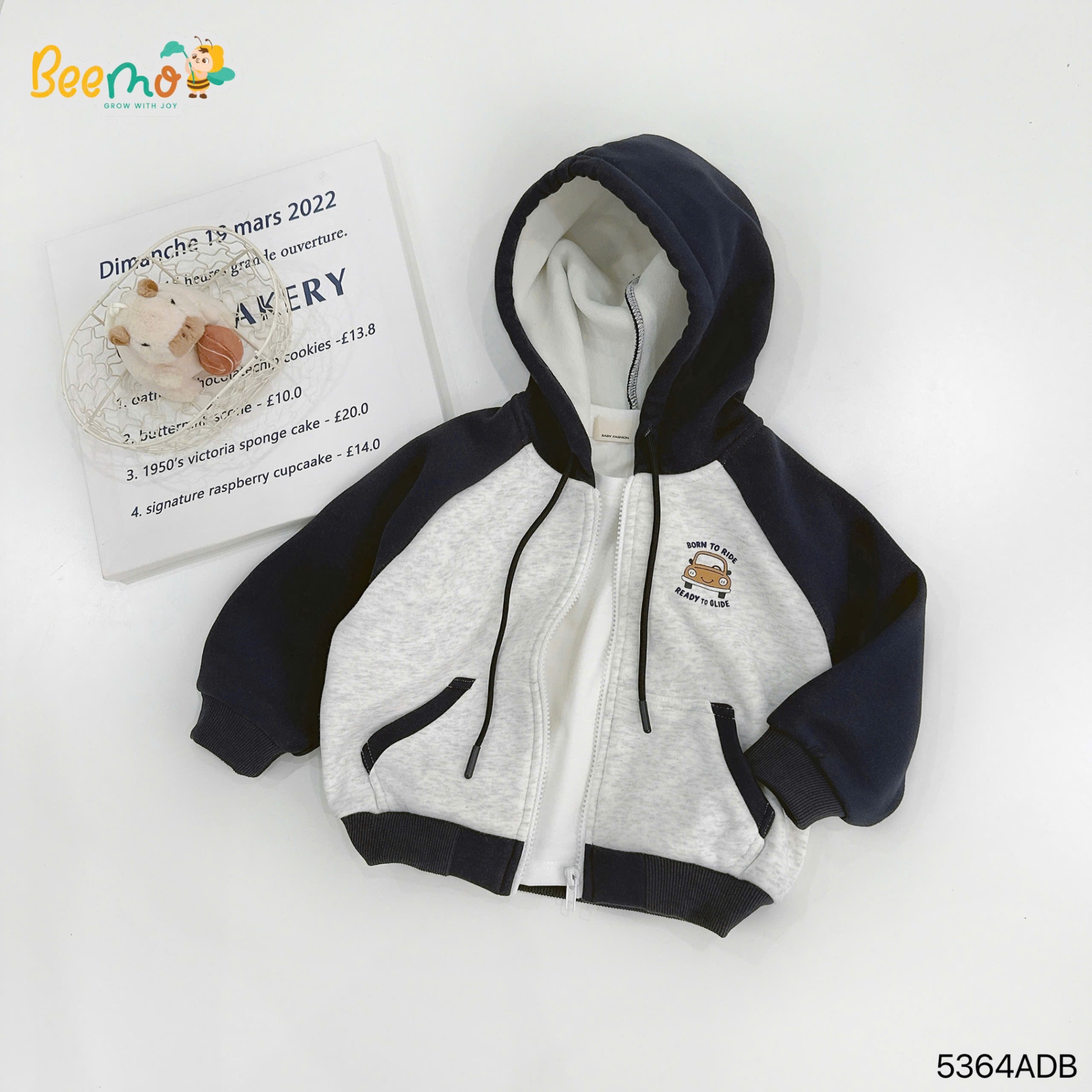 Áo khoác hoddie lót nhung in ô tô Beemo