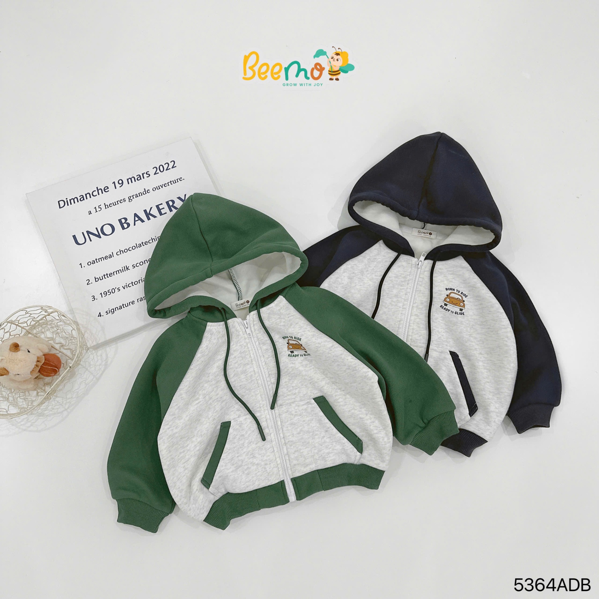 Áo khoác hoddie lót nhung in ô tô Beemo
