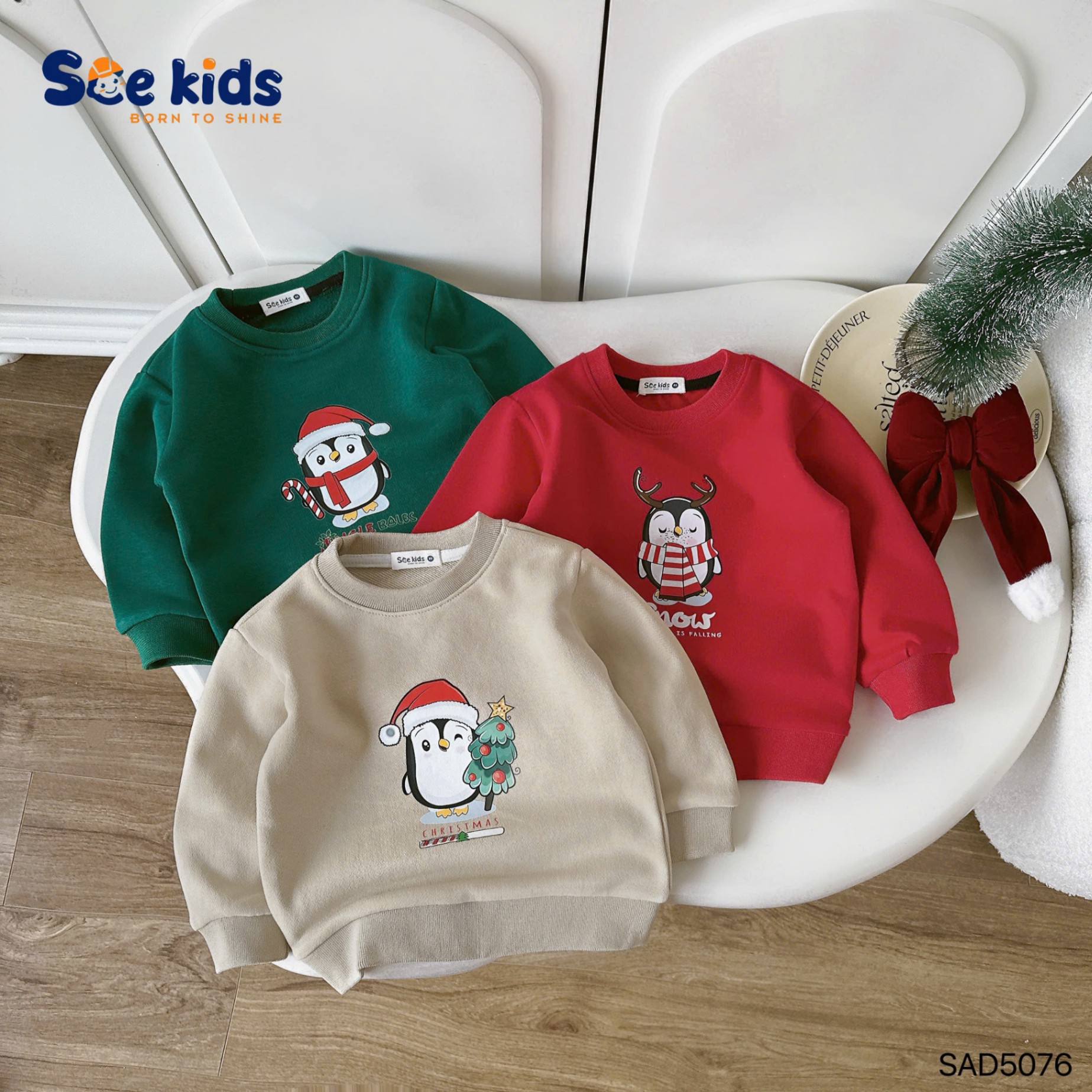 Áo nỉ da cá hình in giáng sinh SCE KIDS