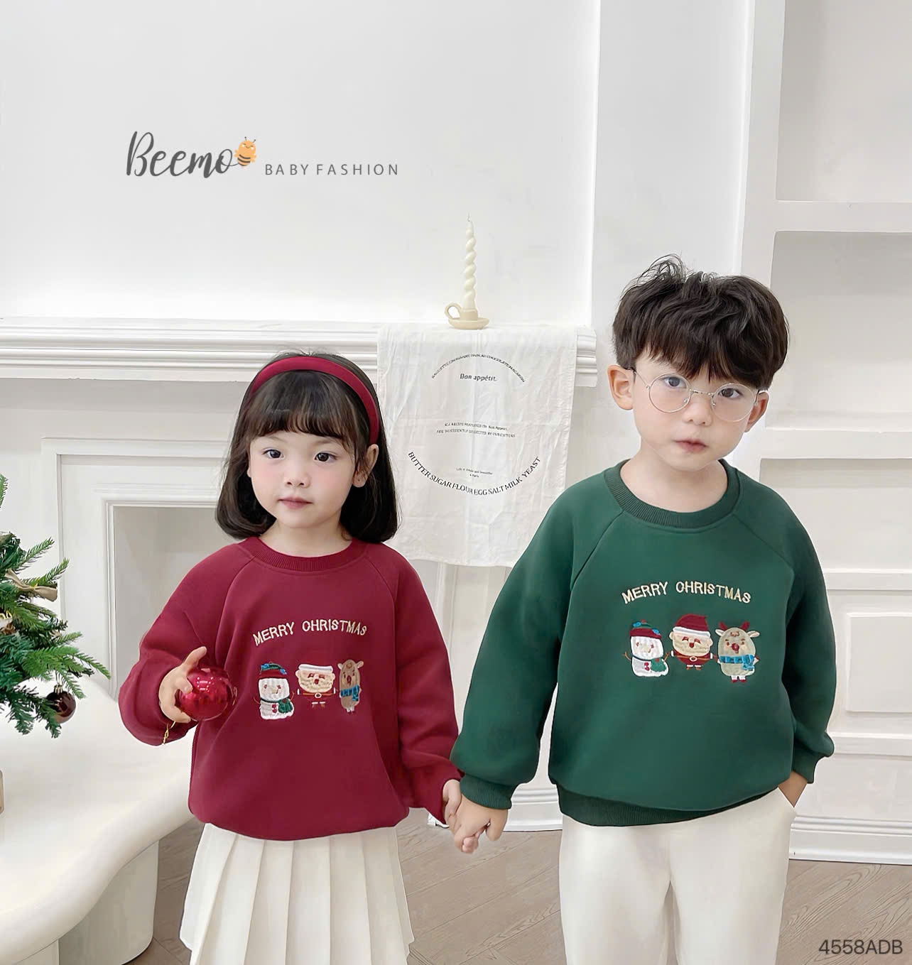 Áo nỉ thêu hình giáng sinh Beemo cho bé
