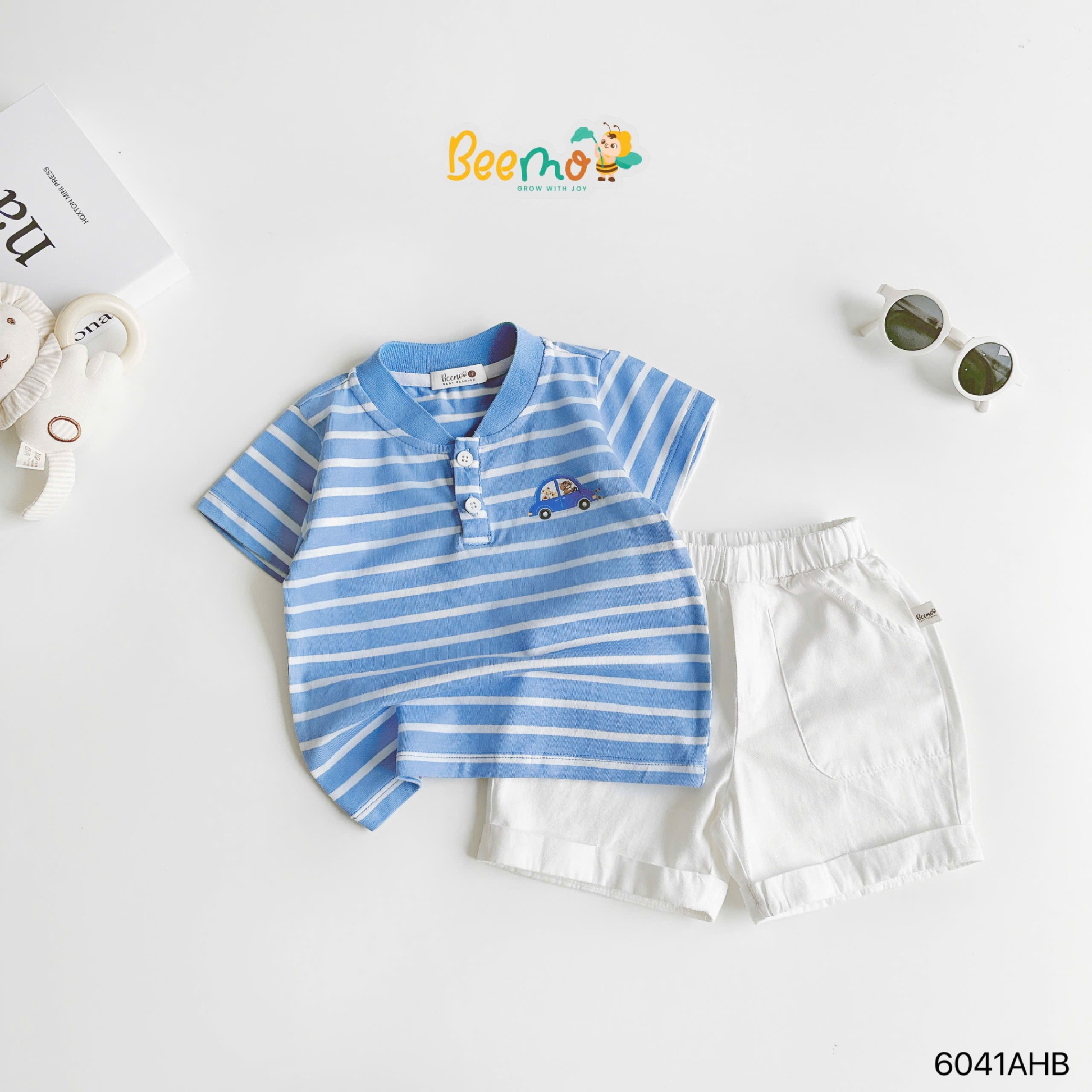 Áo phông cộc tay phối cổ bomber hình ô tô Beemo