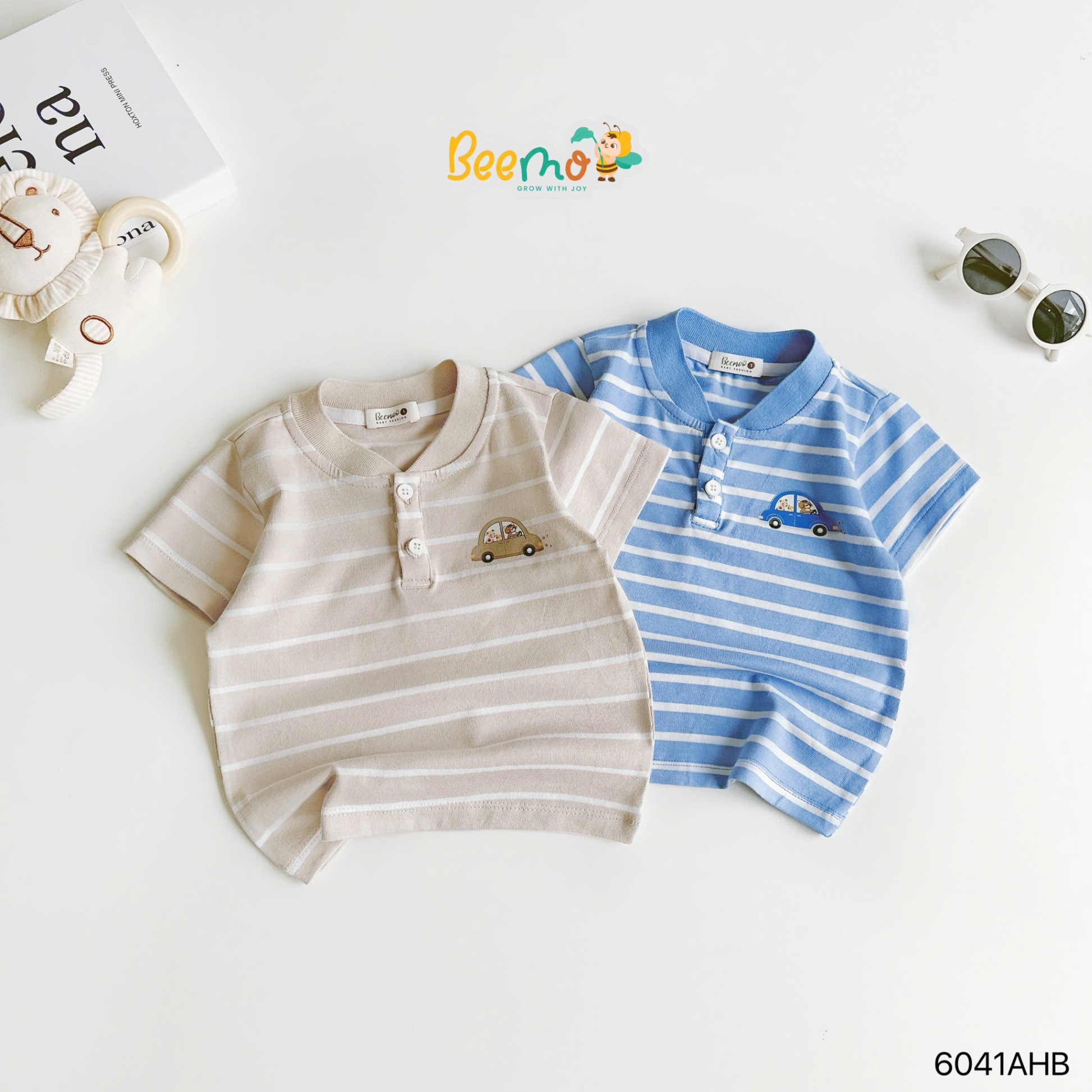 Áo phông cộc tay phối cổ bomber hình ô tô Beemo