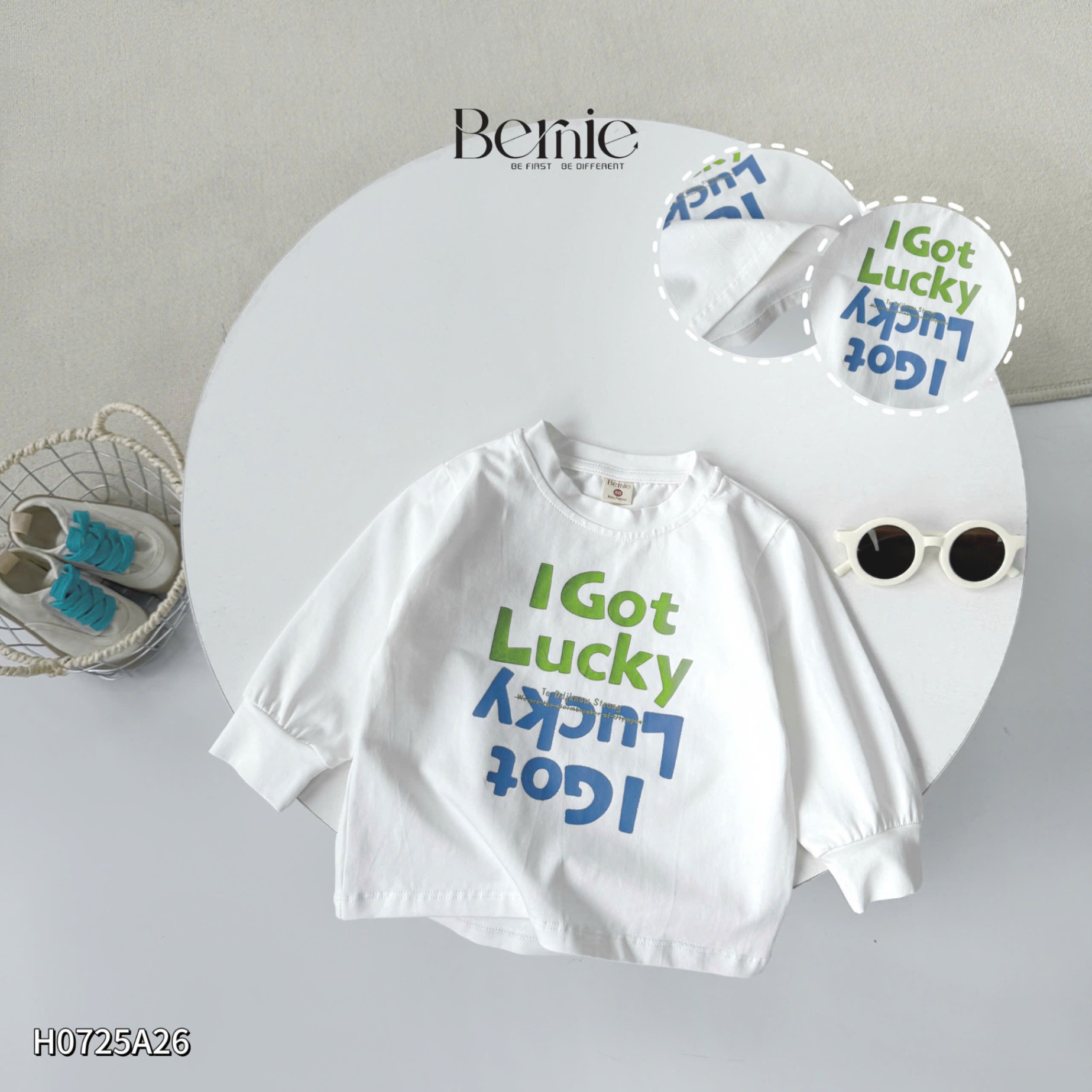 Áo phông cotton dài tay I got lucky Benie