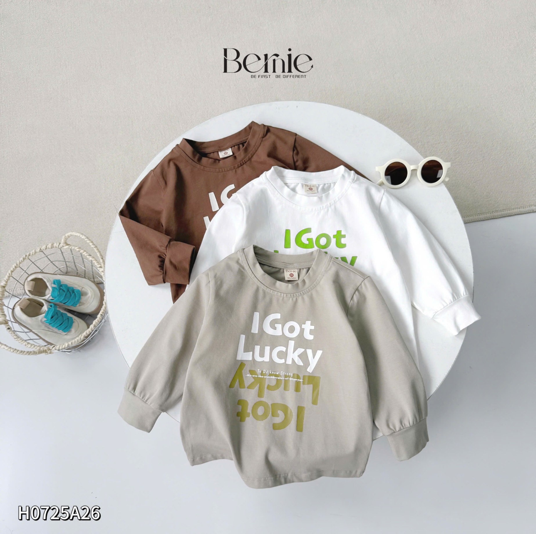 Áo phông cotton dài tay I got lucky Benie