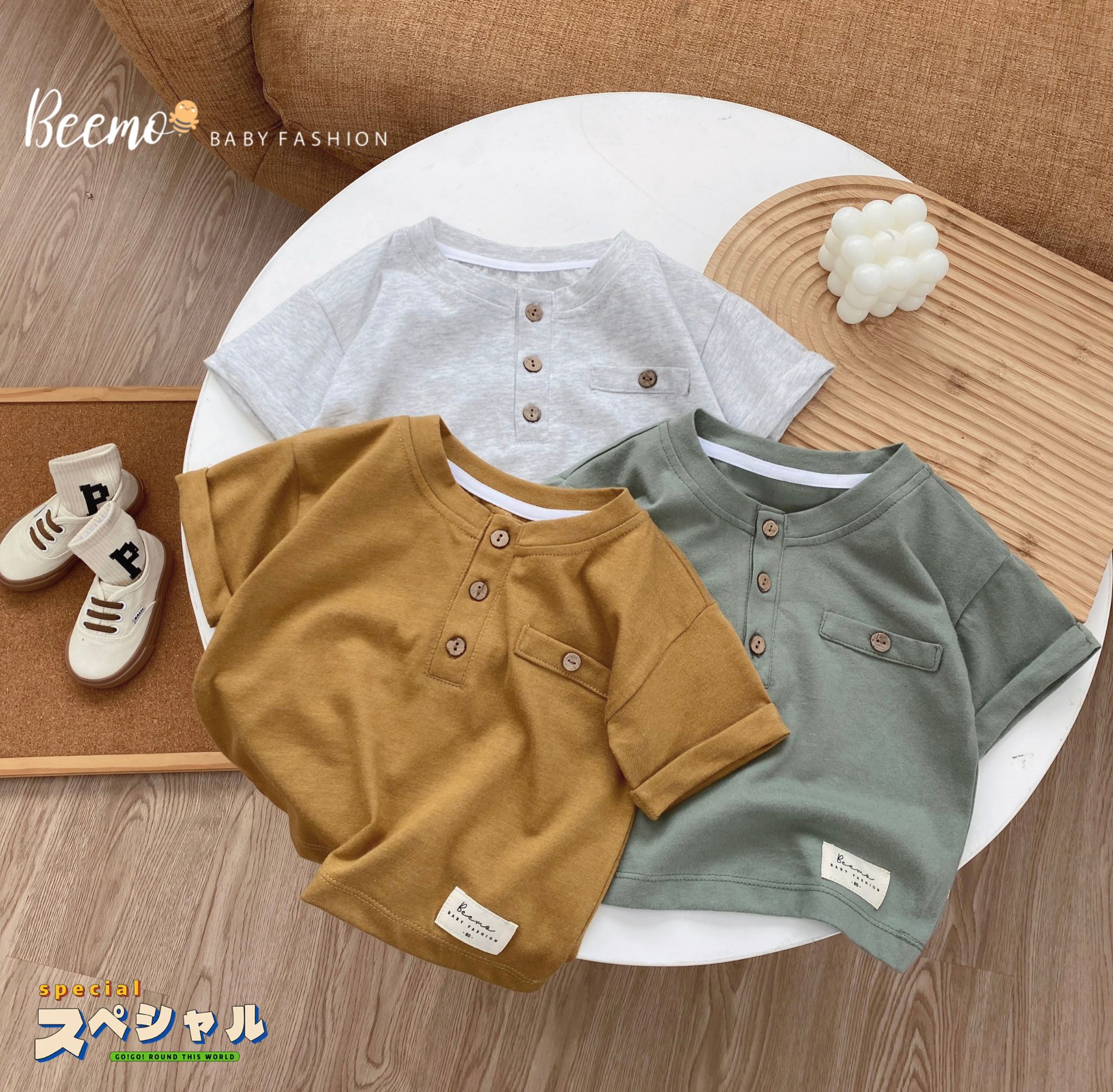 Áo phông đính cúc dừa Beemo