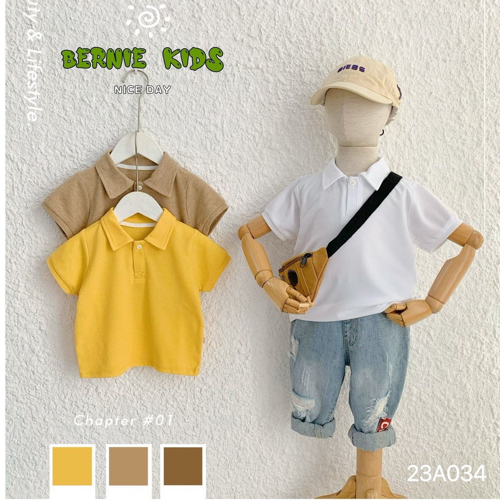 Áo phông polo trơn basic cộc tay Bernie cho bé trai bé gái