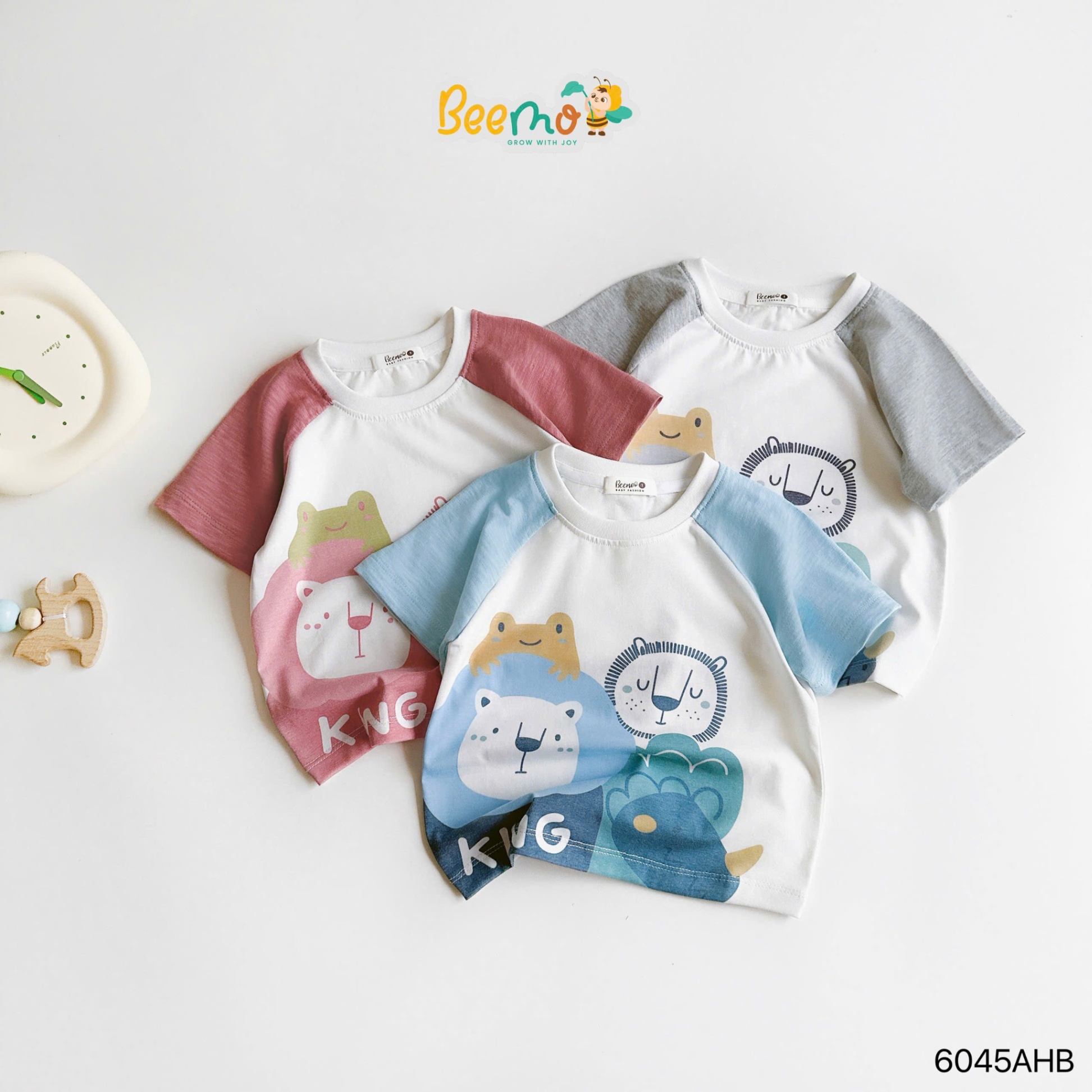 Áo phông raglan cộc tay in hình sư tử Beemo
