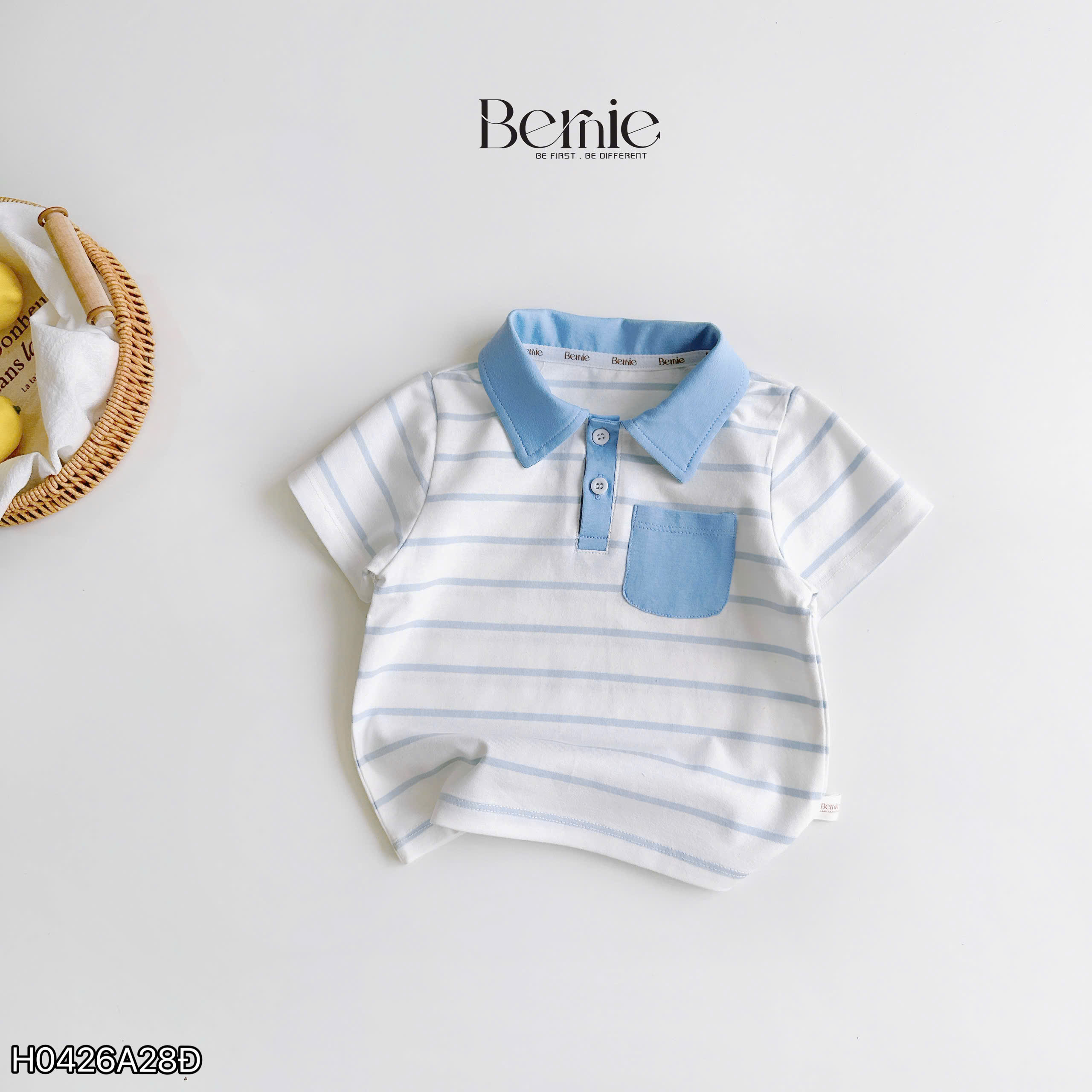 Áo polo cộc kẻ ngang Bernie