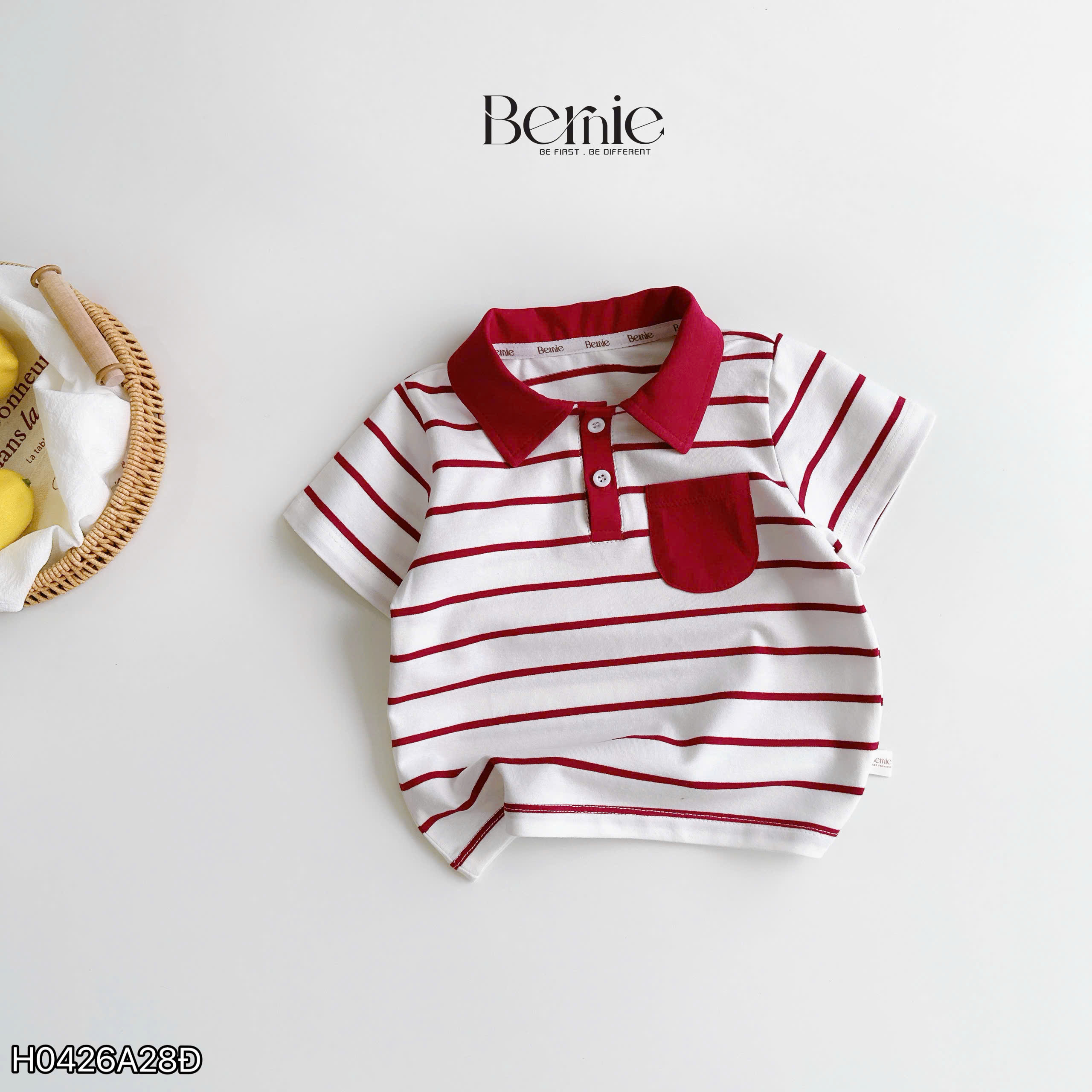 Áo polo cộc kẻ ngang Bernie