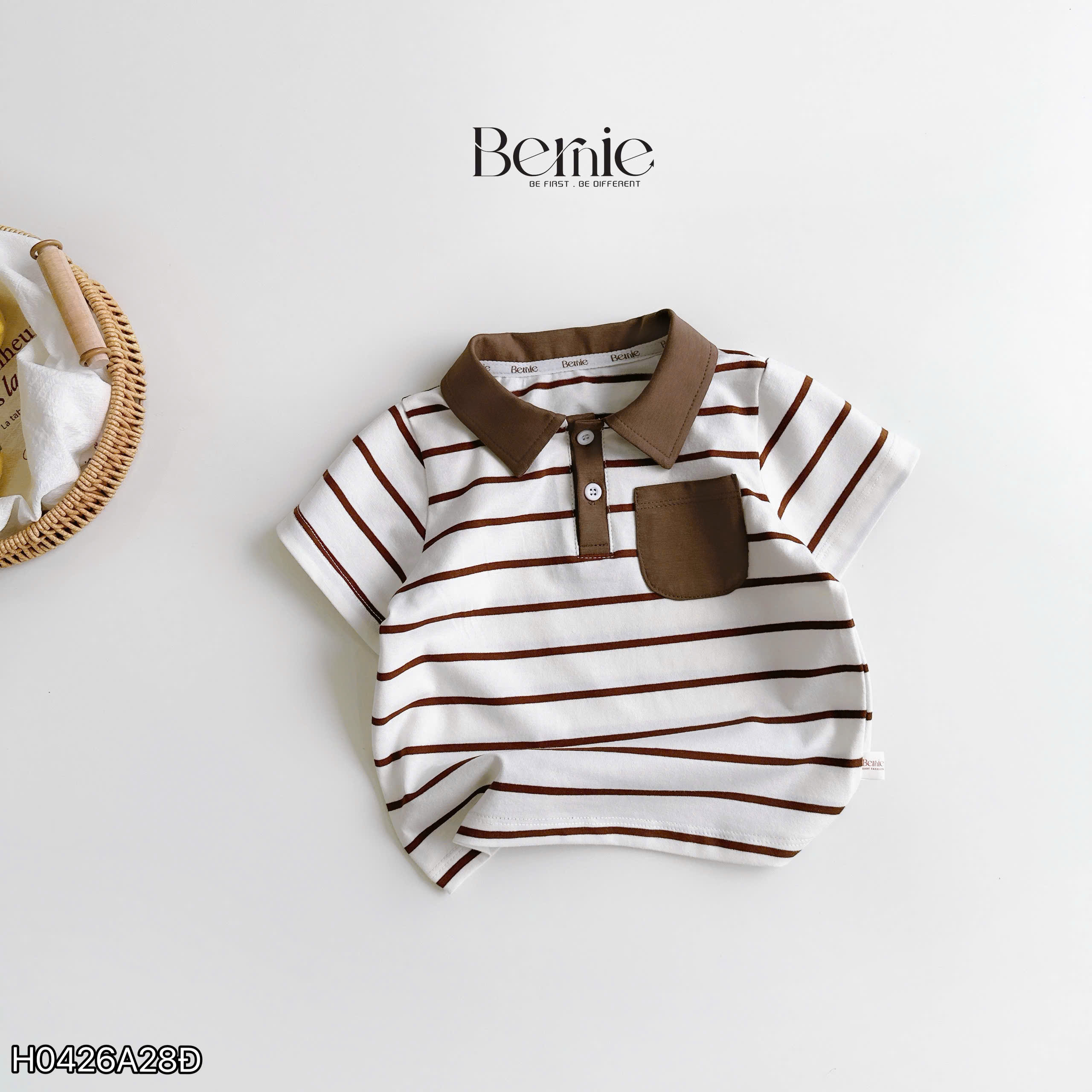 Áo polo cộc kẻ ngang Bernie