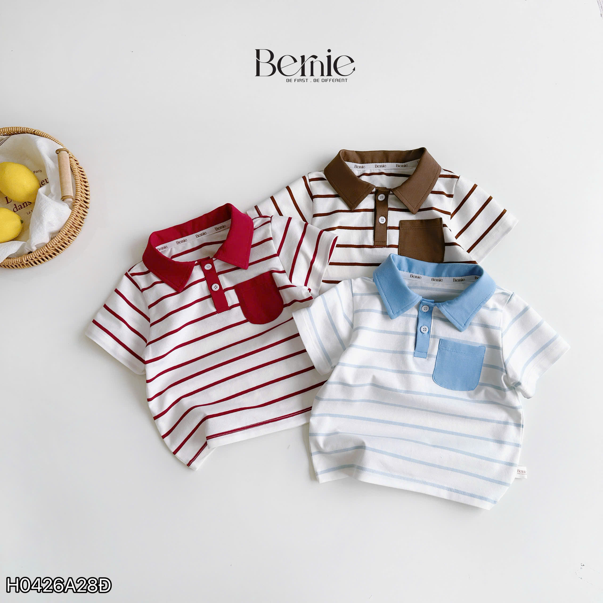 Áo polo cộc kẻ ngang Bernie