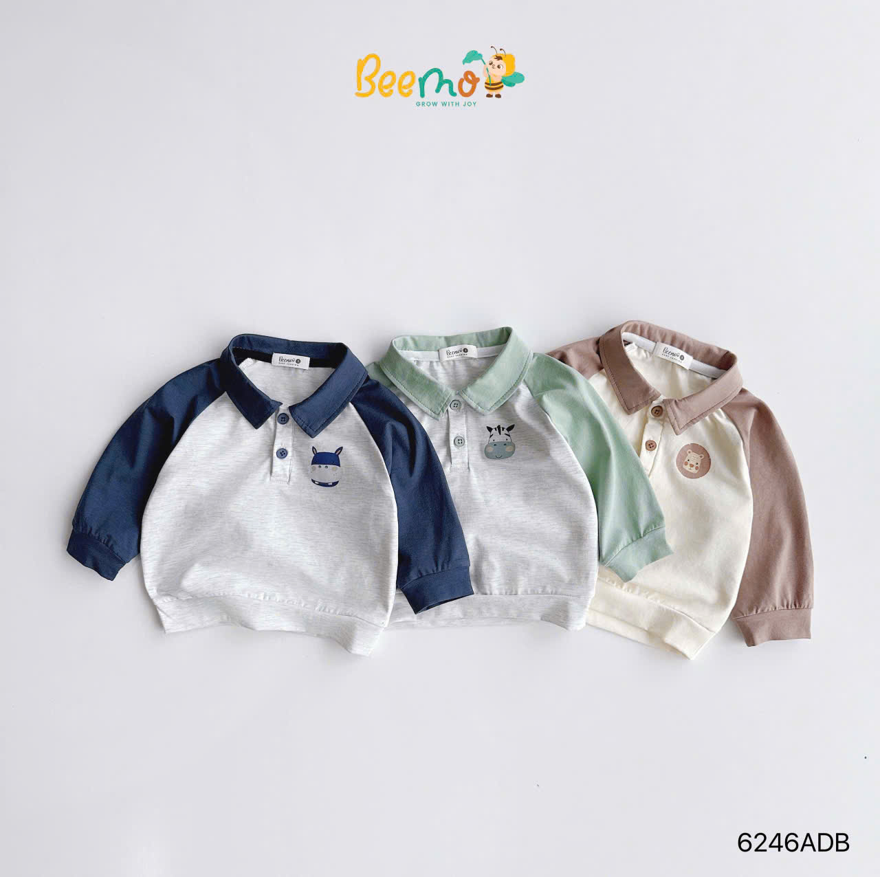 Áo polo dài tay in hình động vật dễ thương BEEMO