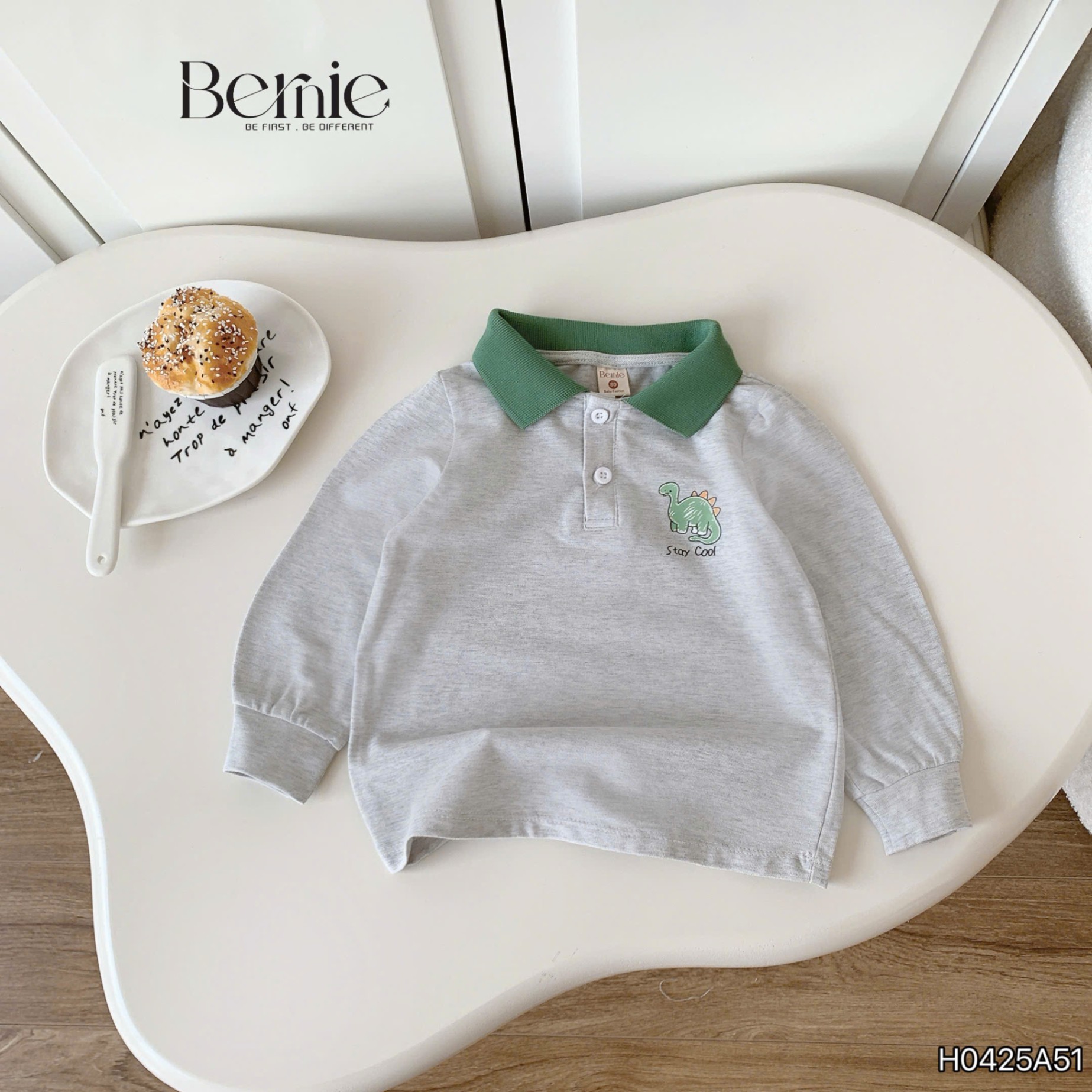 Áo polo dài tay in khủng long Bernie