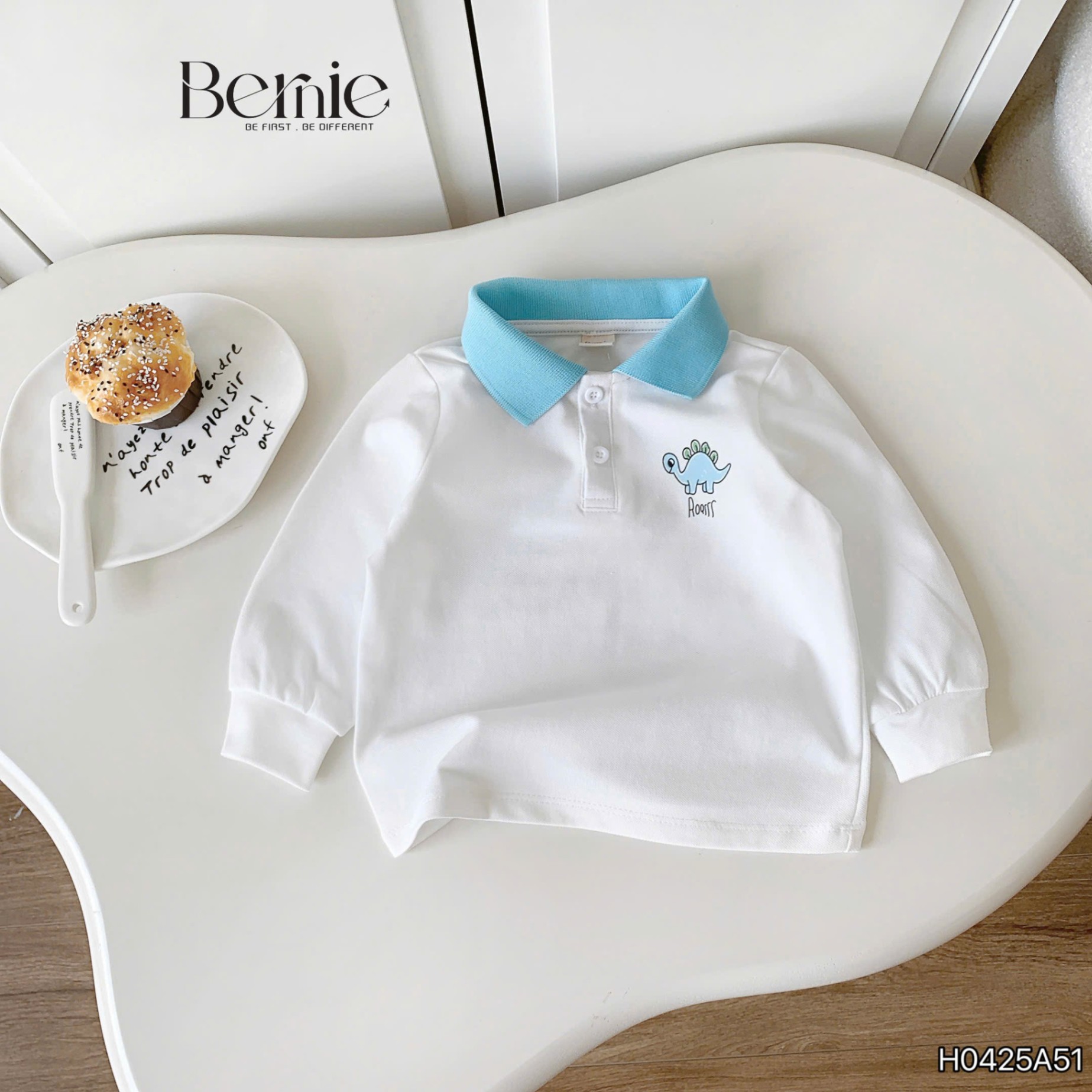 Áo polo dài tay in khủng long Bernie