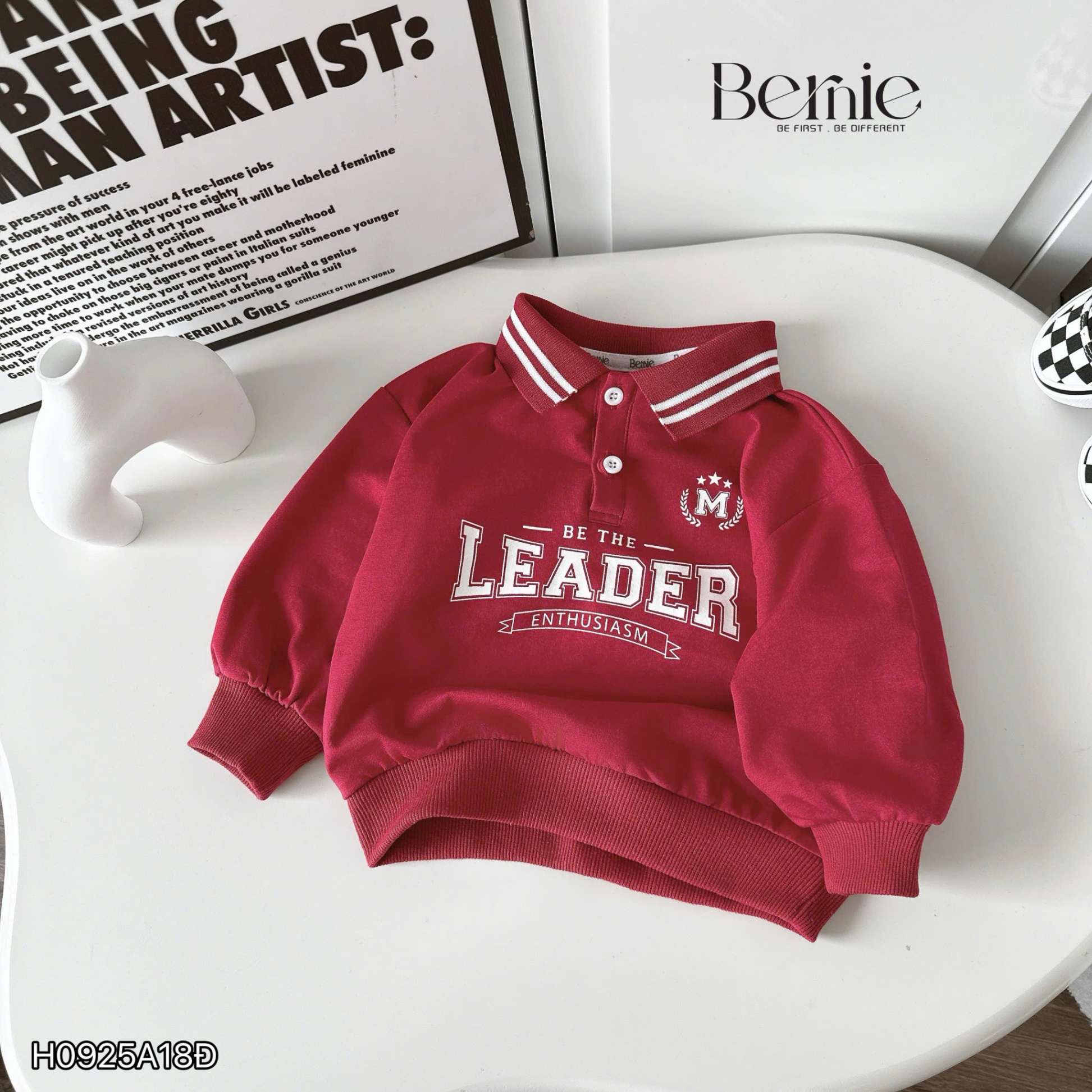 Áo polo đỏ dài tay nỉ da cá Leader Bernie