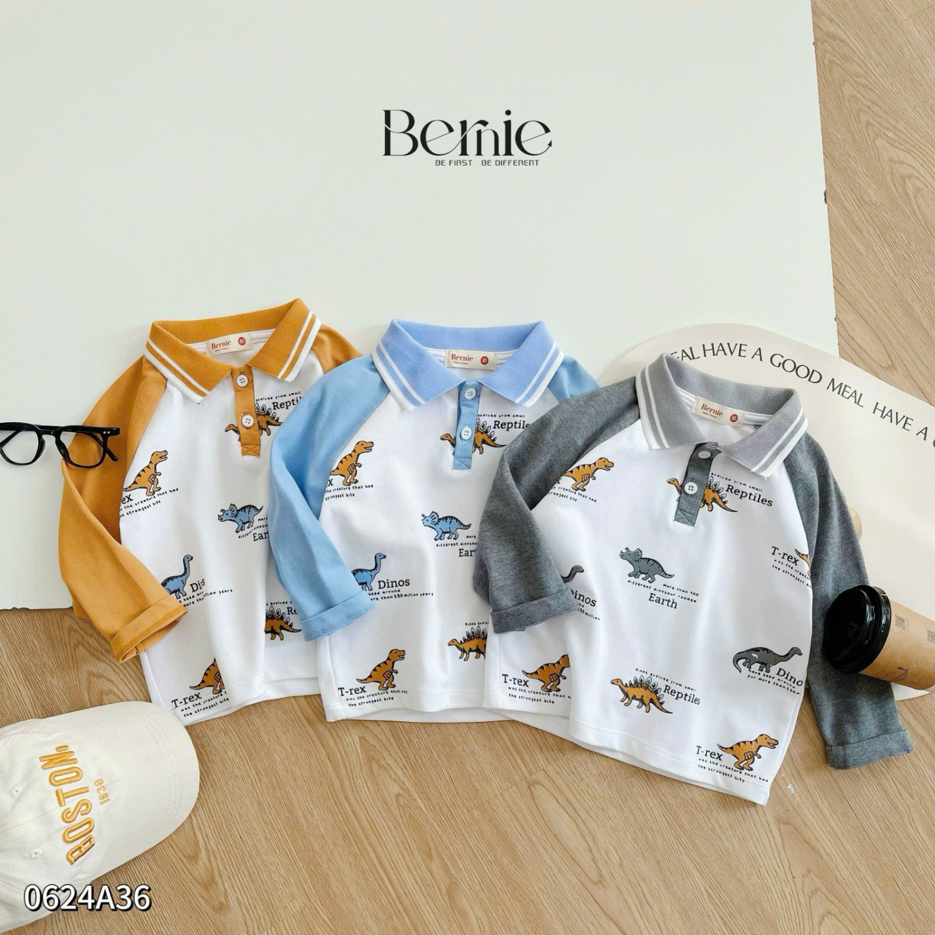 Áo polo in khủng long Bernie