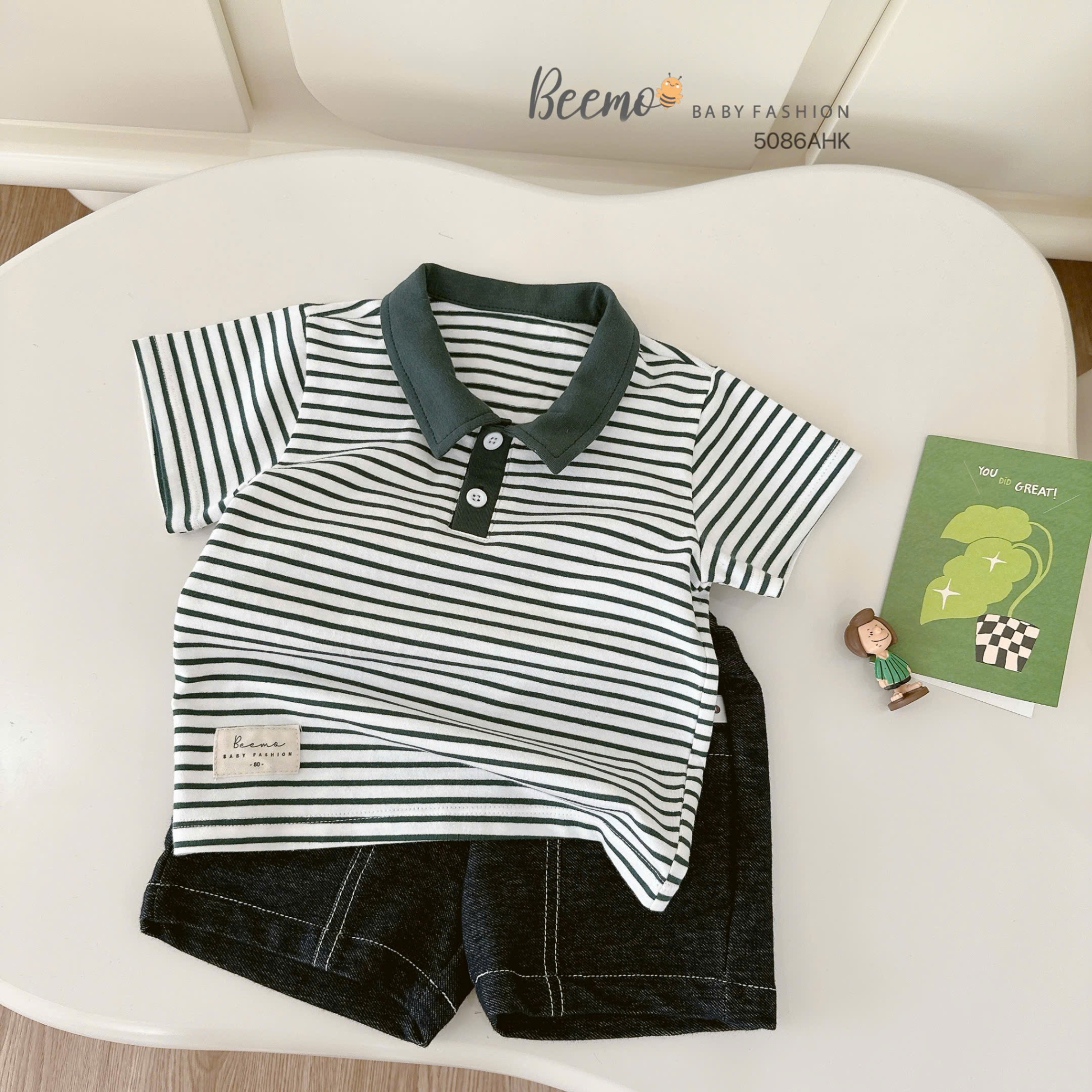 Áo polo kẻ ngang phối mác Beemo