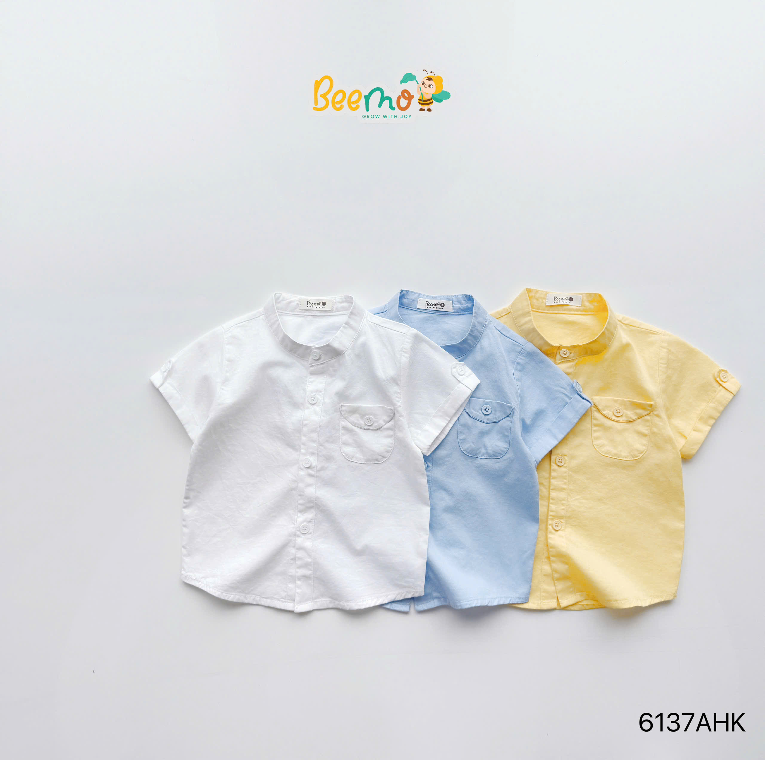 Áo sơ mi cổ tàu phối túi cá tay Beemo