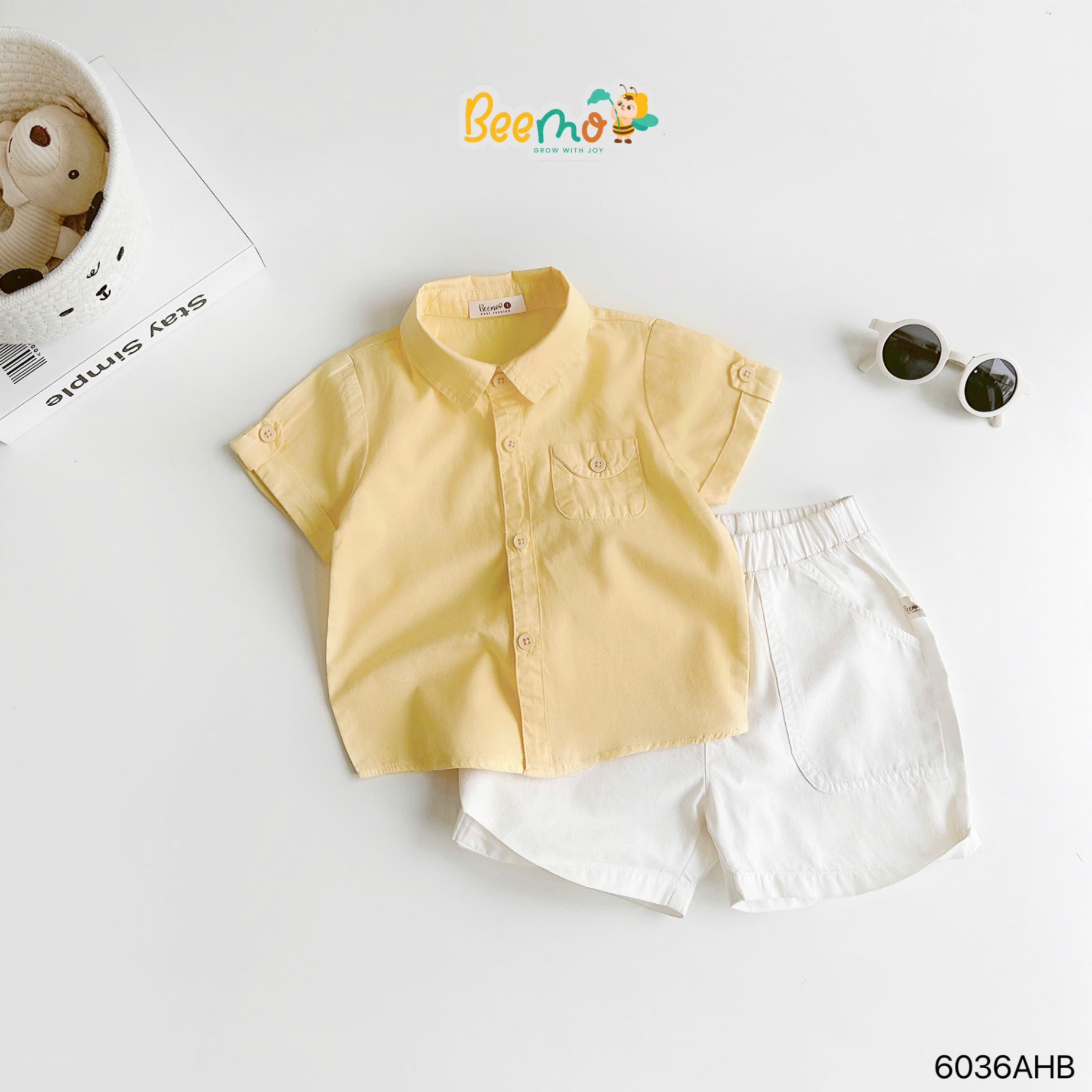 Áo sơ mi cộc tay cổ đức phối túi cá tay Beemo