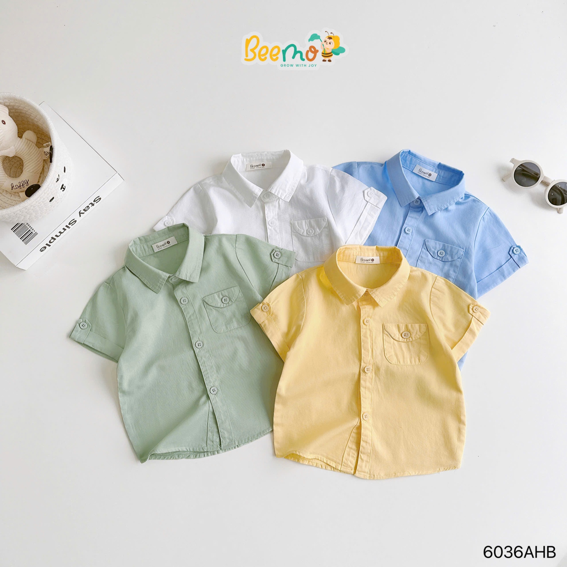 Áo sơ mi cộc tay cổ đức phối túi cá tay Beemo
