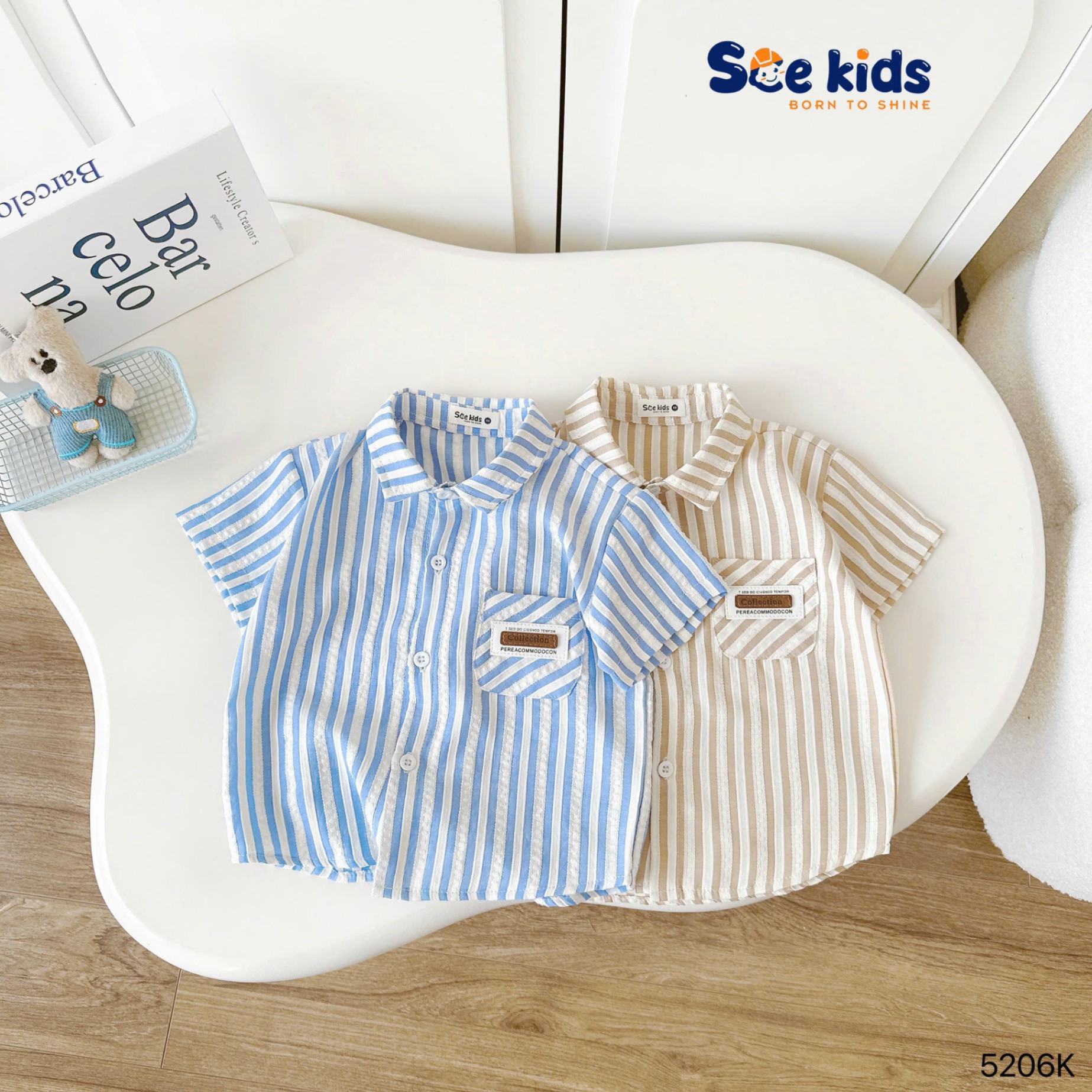 Áo sơ mi kẻ cộc tay SCE kids