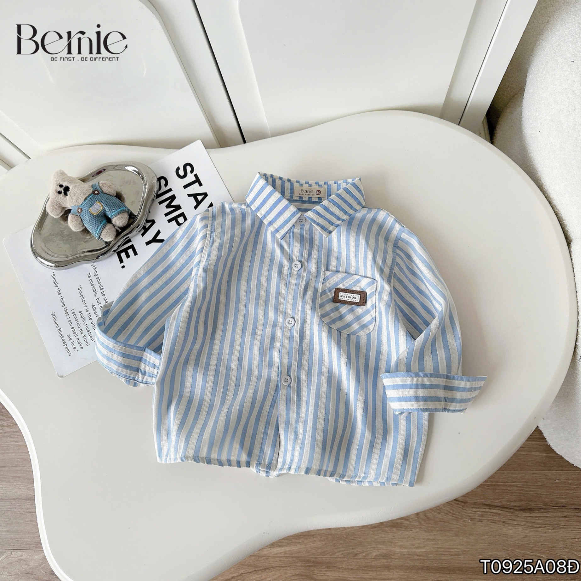 Áo sơ mi kẻ dài tay đính tag Bernie