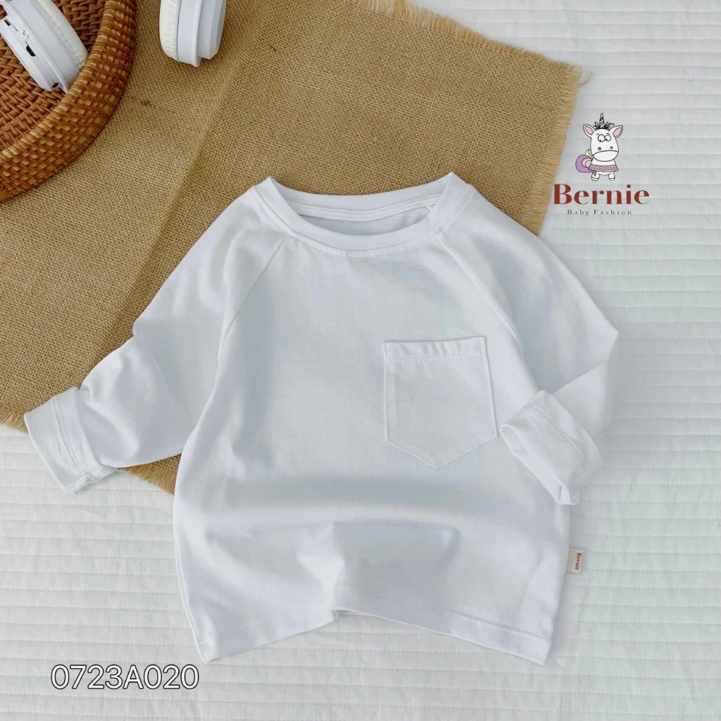 Áo thun dài tay phối ngực Bernie cho bé trai bé gái, áo phông cotton dài tay