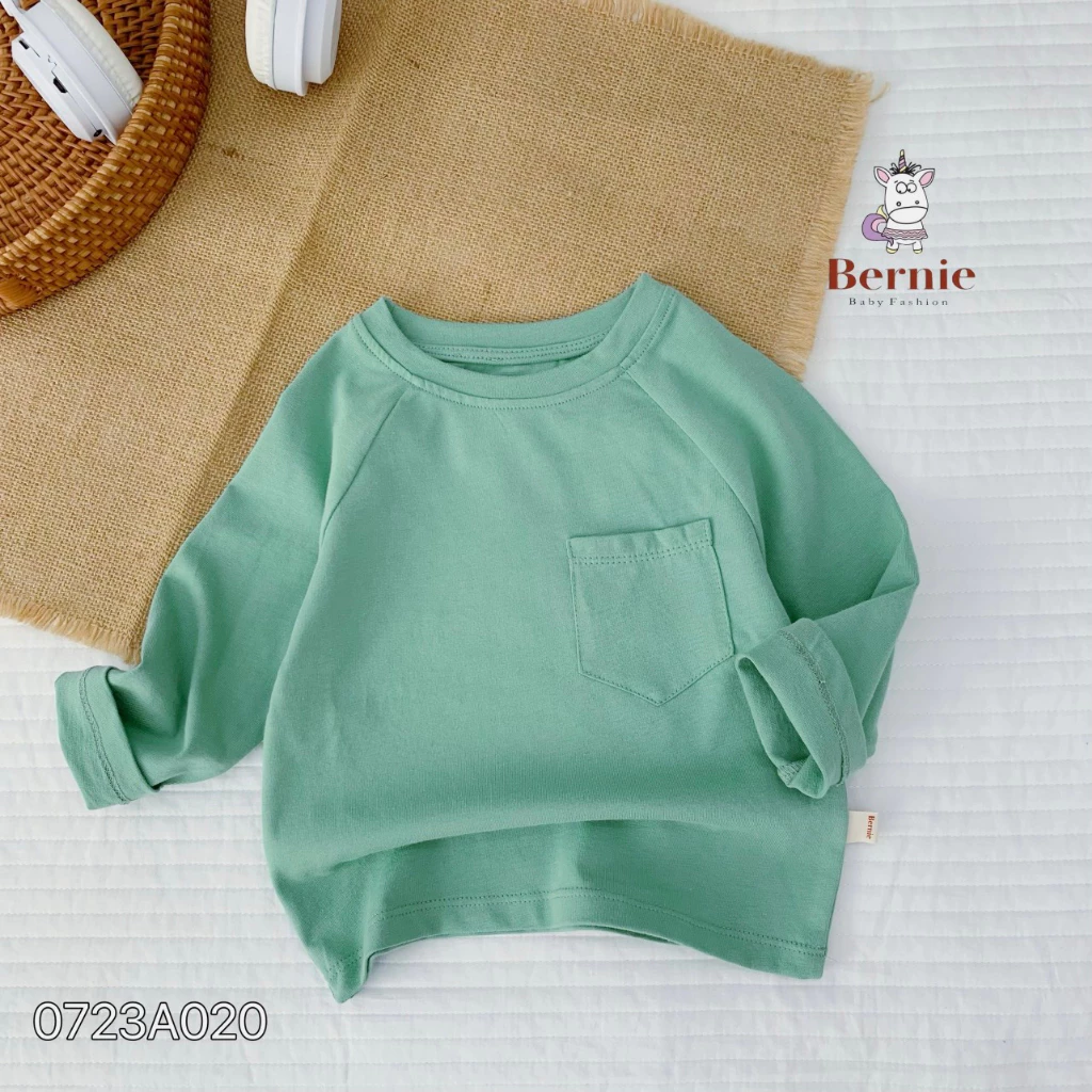 Áo thun dài tay phối ngực Bernie cho bé trai bé gái, áo phông cotton dài tay