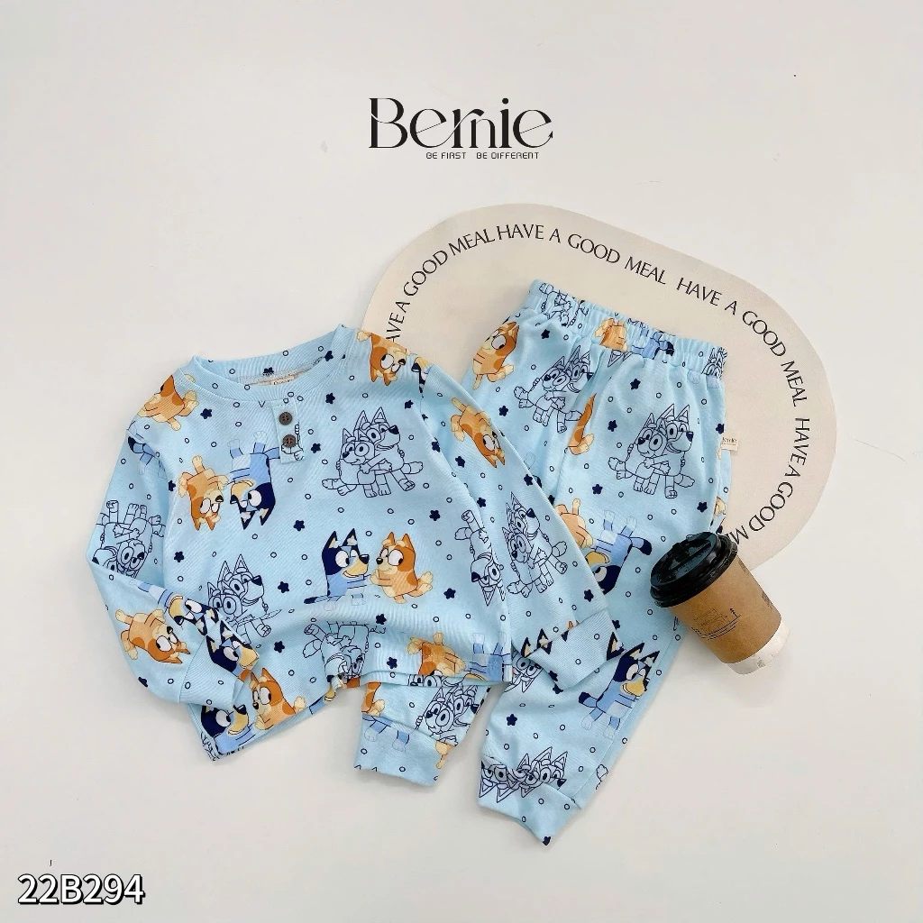 Bộ bozip dài tay thu đông họa tiết Bernie cho bé
