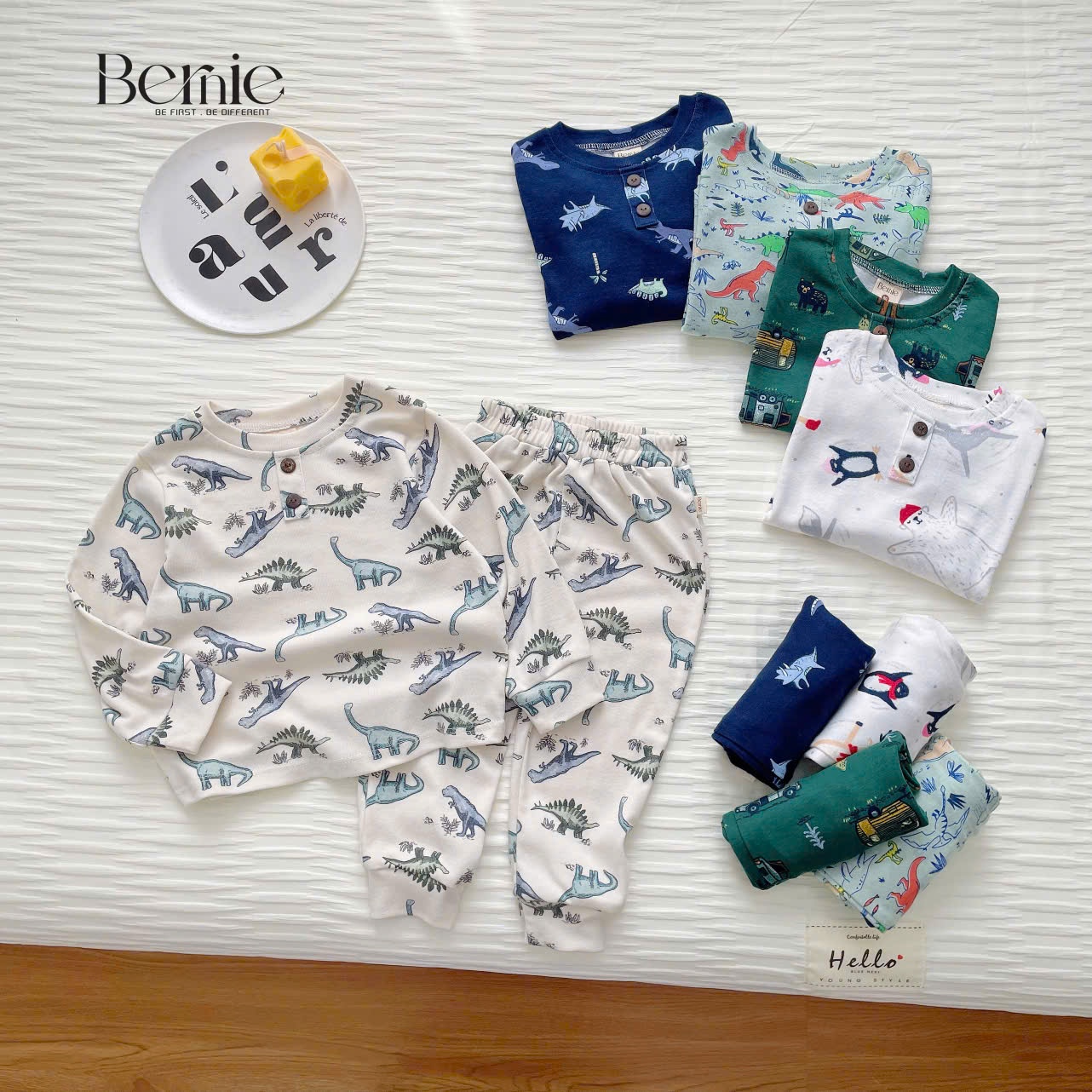 Bộ bozip dài tay thu đông họa tiết Bernie cho bé
