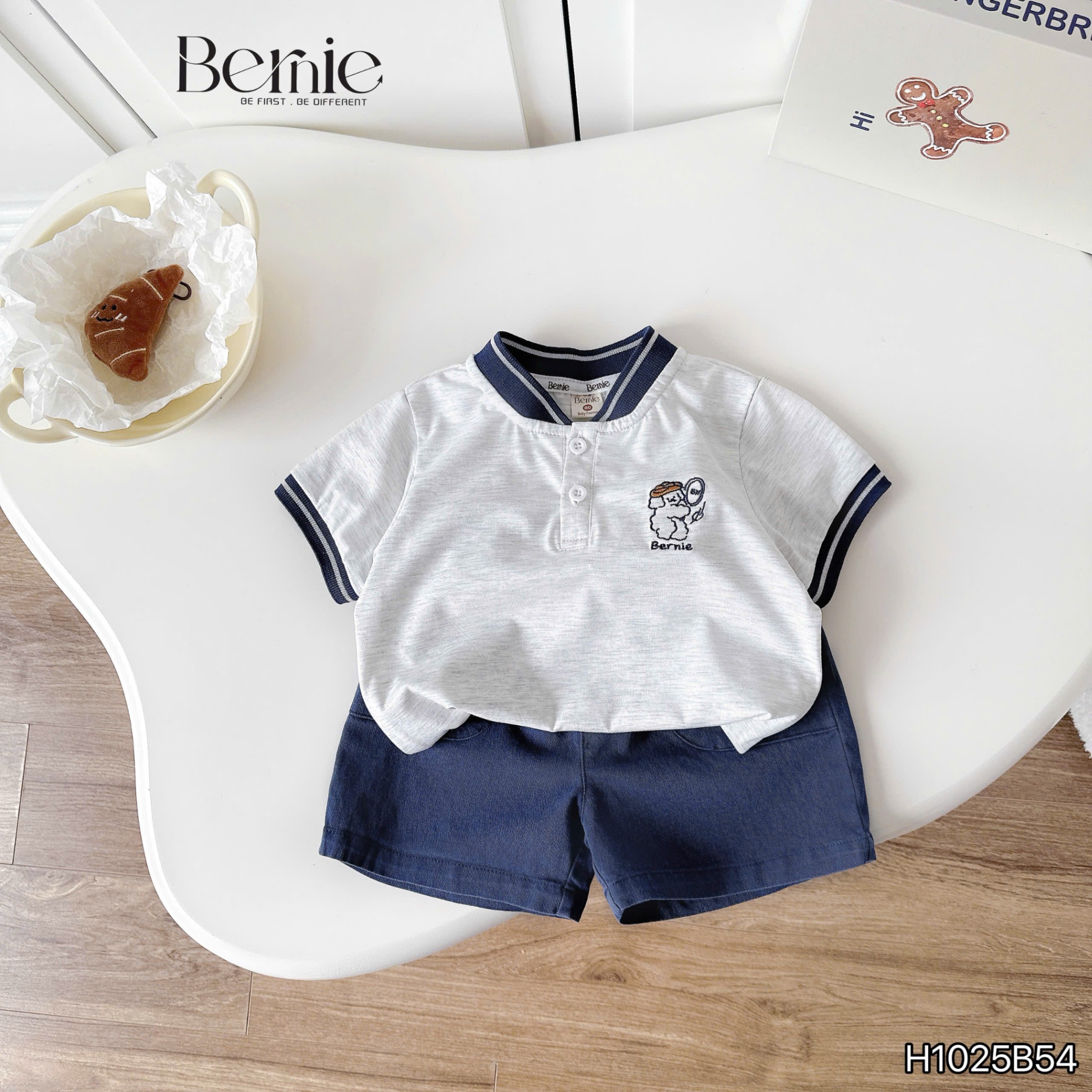 Bộ cộc cổ tàu in gấu bóng chày cute Bernie