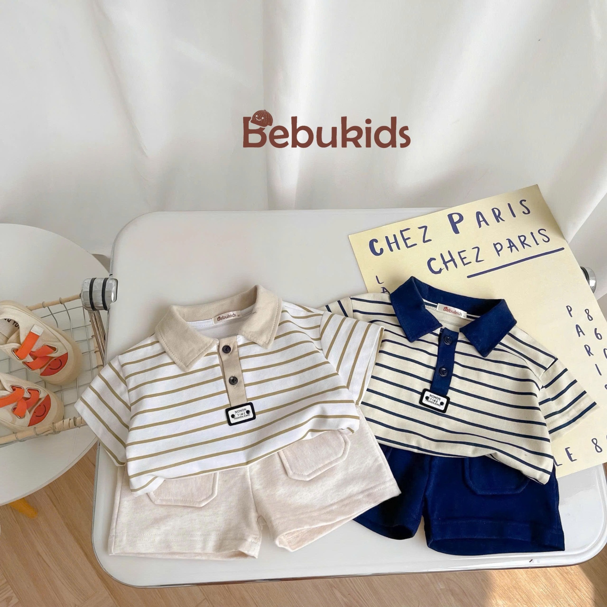 Bộ cộc tay kẻ cho bé trai BEBUKIDS