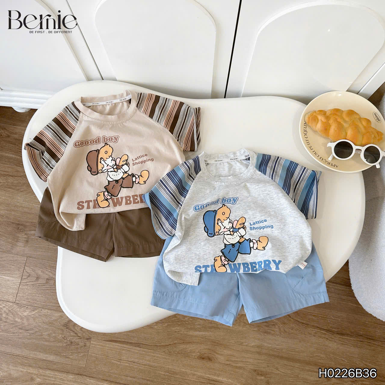 Bộ cộc tay raglan phối kẻ good boy BERNIE