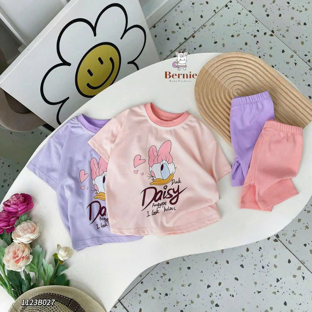 Bộ cotton cộc in hình vịt daisy chất mềm mát Bernie cho bé