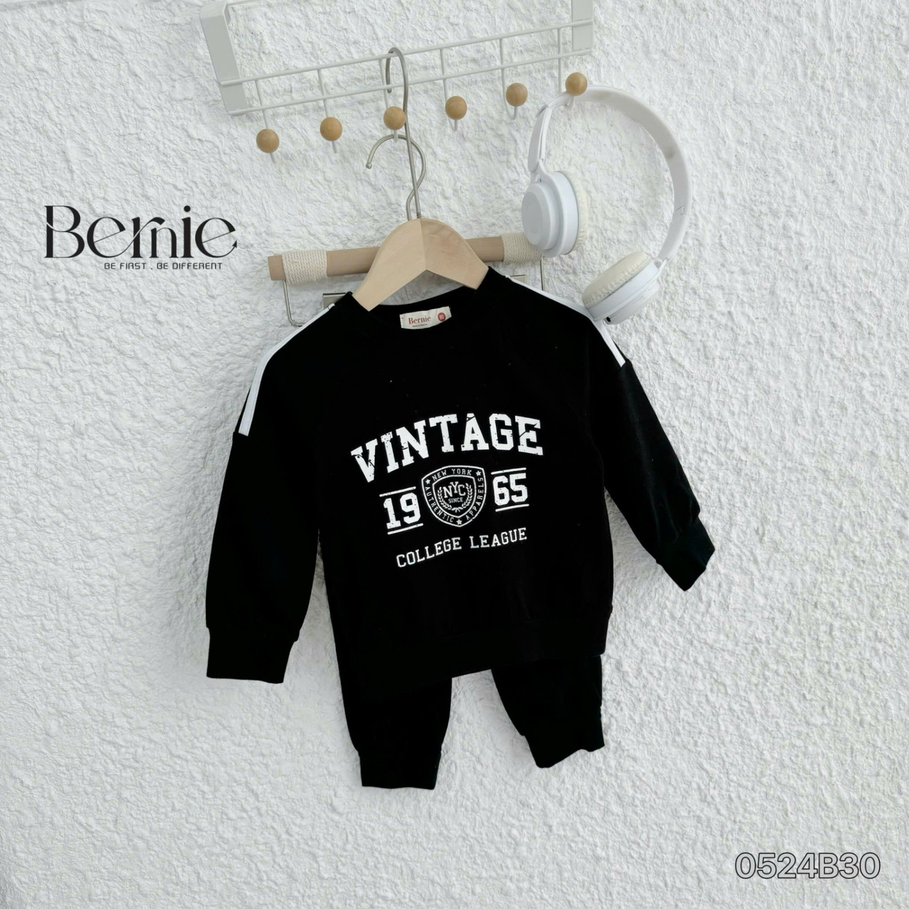 Bộ cotton da cá dài tay thể thao vintage 1965 Bernie cho bé