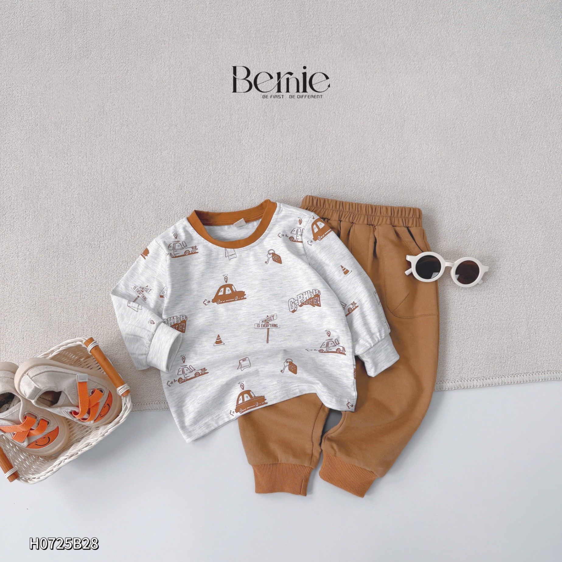 Bộ cotton dài in tràn ô tô Bernie