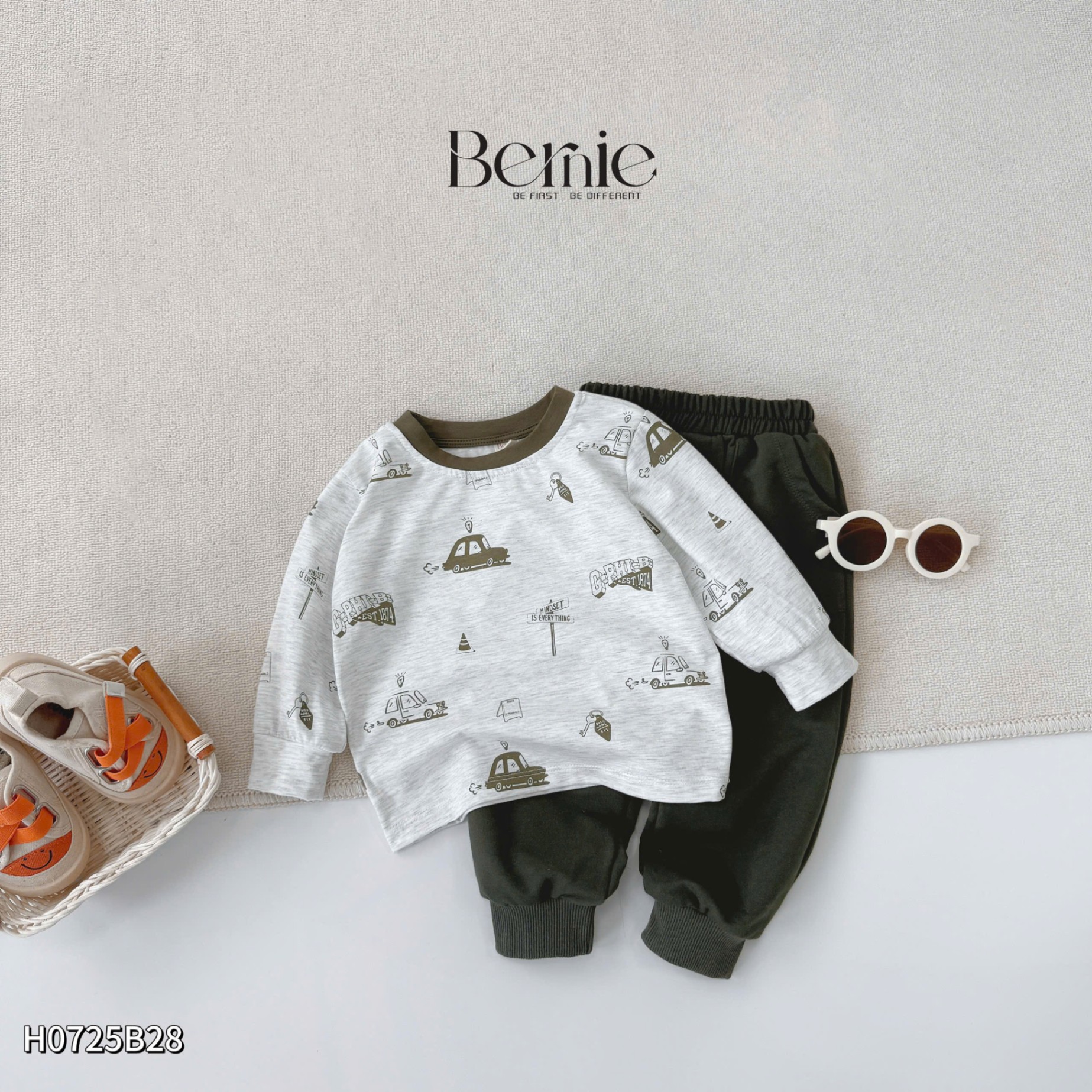 Bộ cotton dài in tràn ô tô Bernie