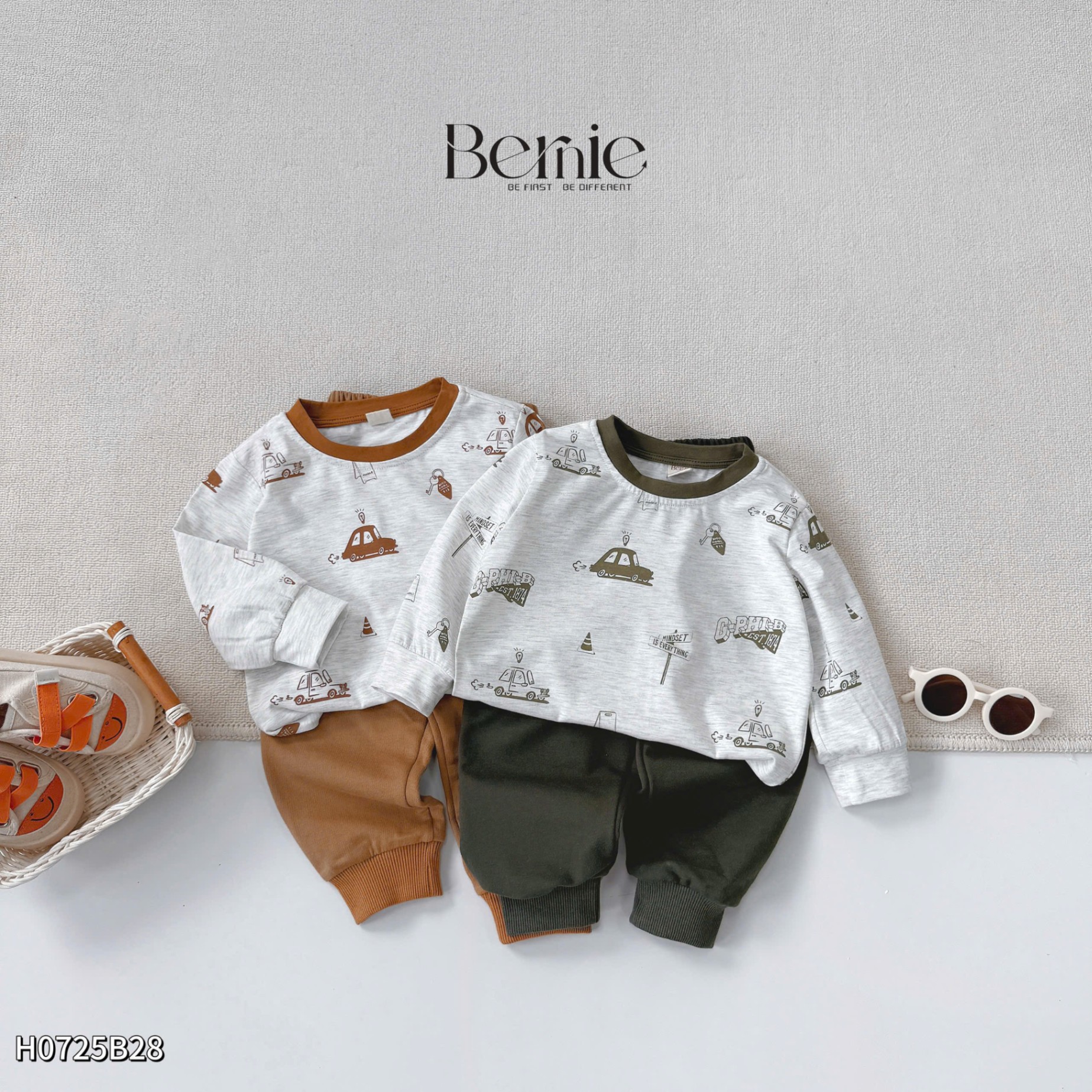 Bộ cotton dài in tràn ô tô Bernie