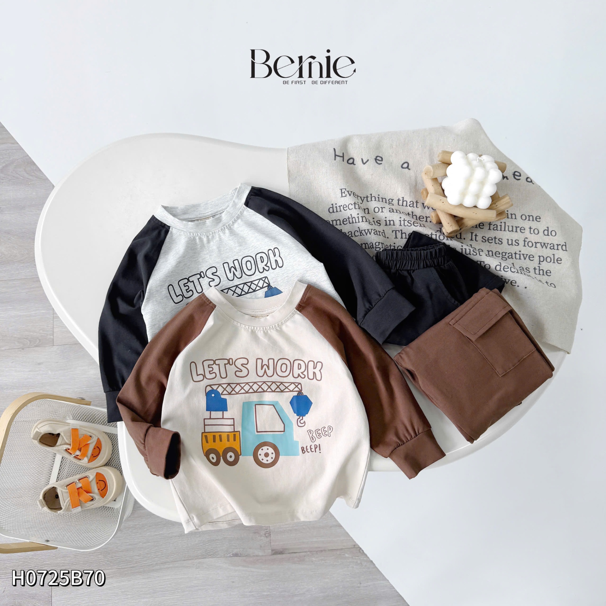 Bộ cotton dài tay in ô tô let's work Bernie