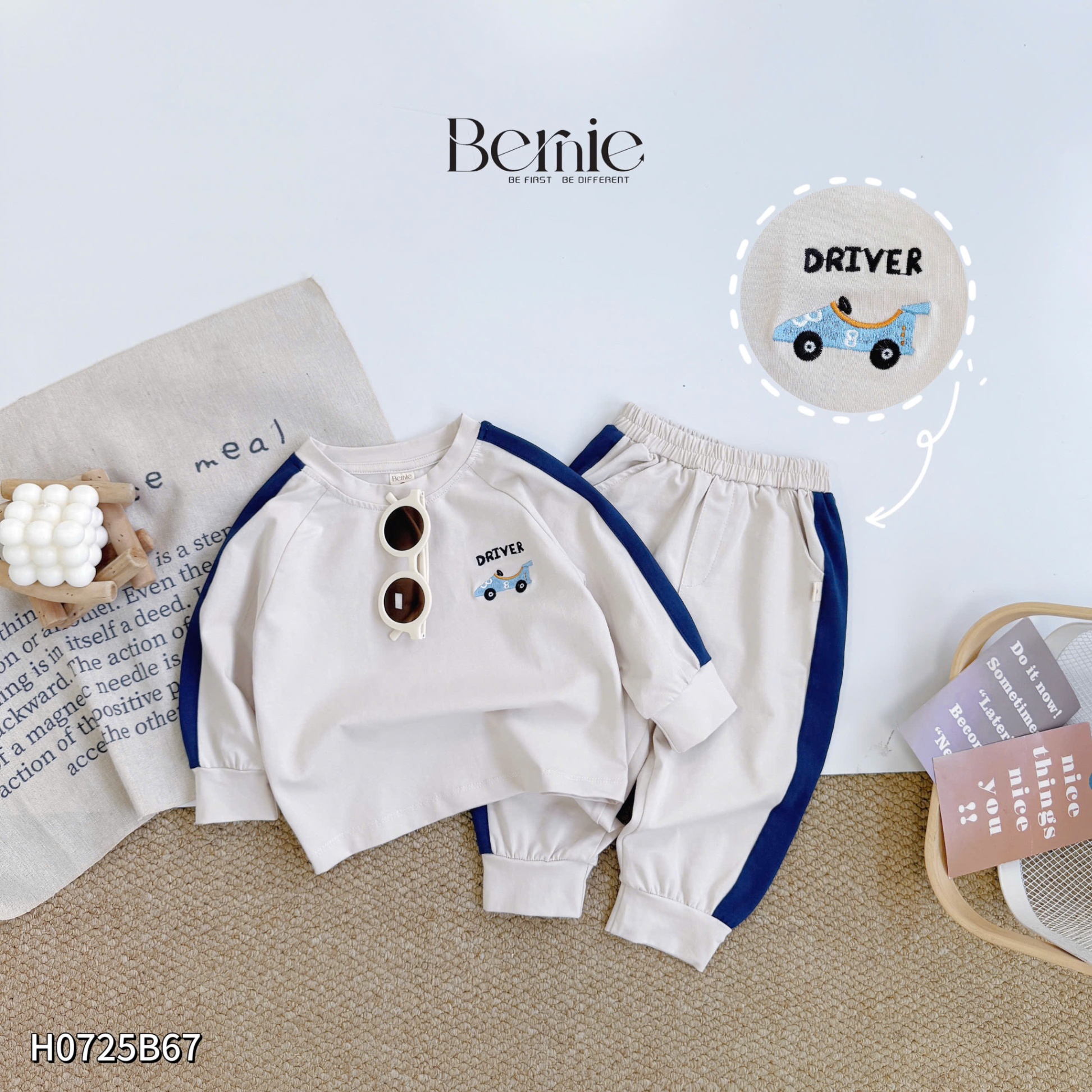 Bộ cotton dài tay phối màu driver Bernie