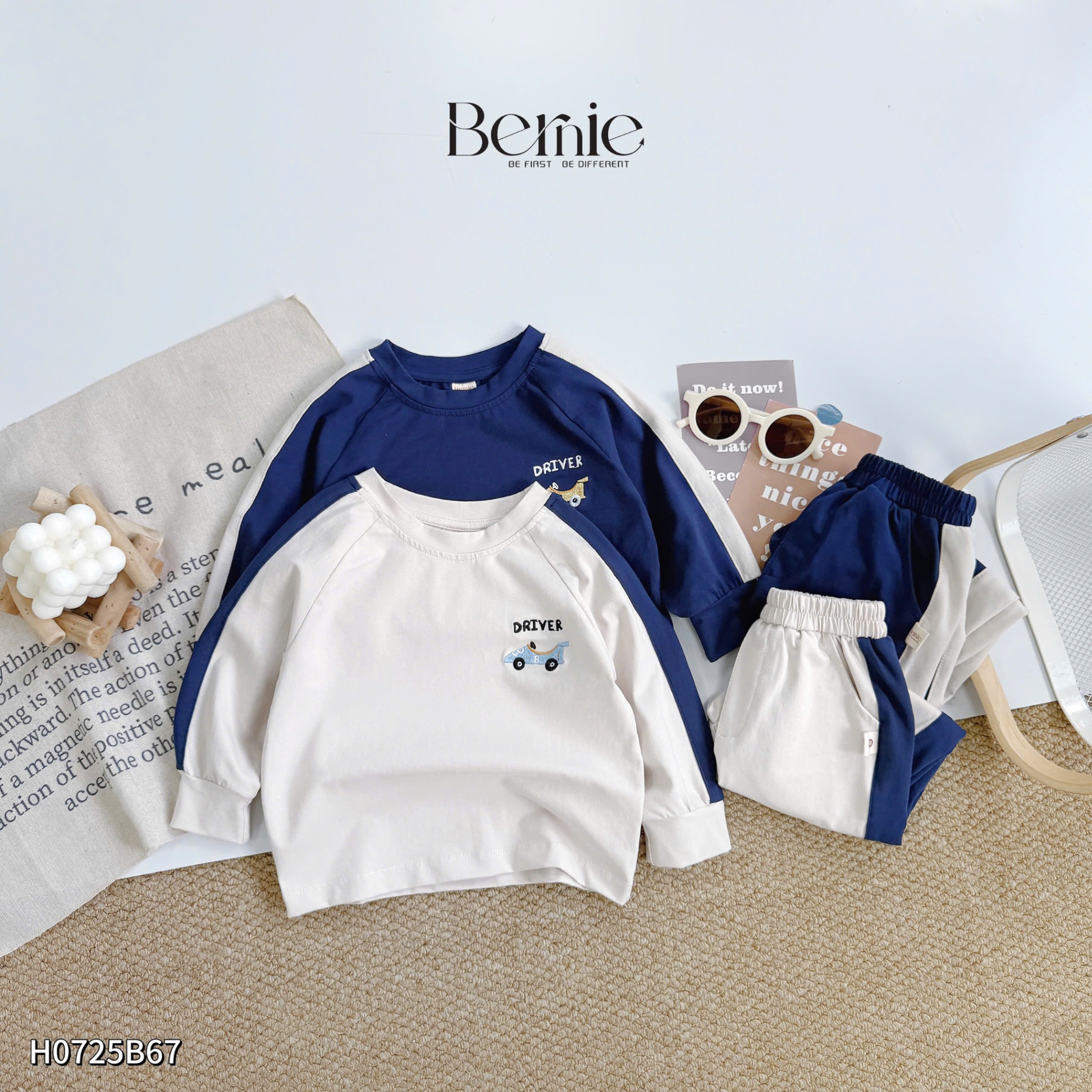 Bộ cotton dài tay phối màu driver Bernie