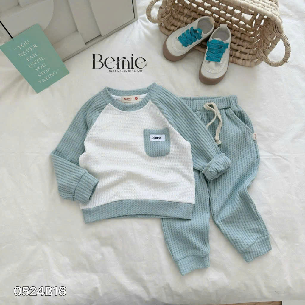 Bộ cotton xốp dài tay dáng basic Bernie cho bé trai bé gái